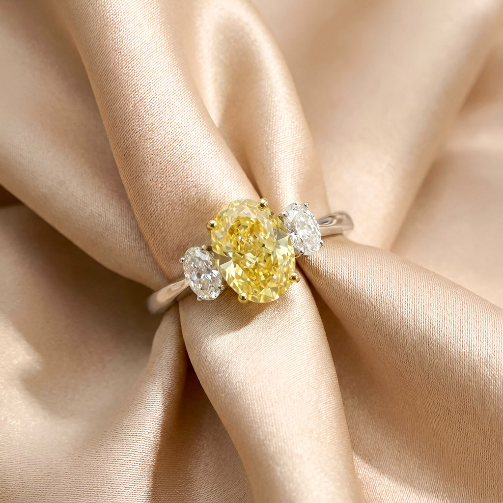 Yellow Diamond Ring in 18K Two Tone Gold
