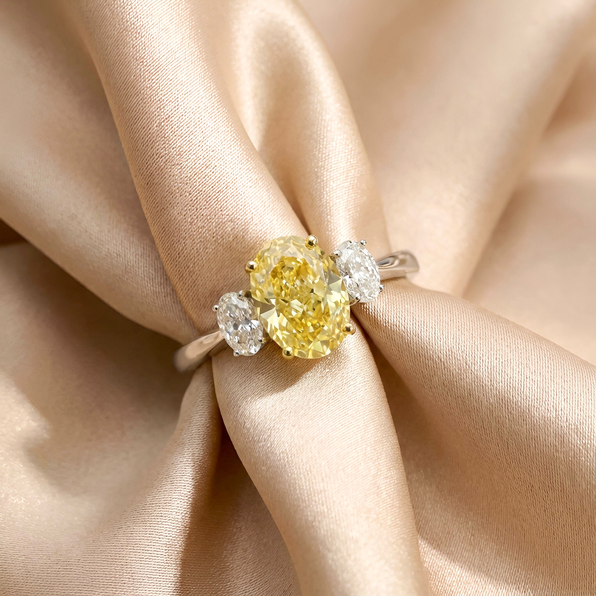Yellow Diamond Ring in 18K Two Tone Gold