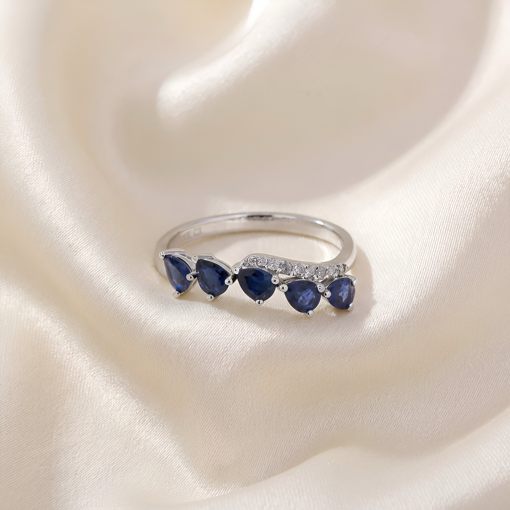 Diamond Sapphire Ring in 14K White Gold