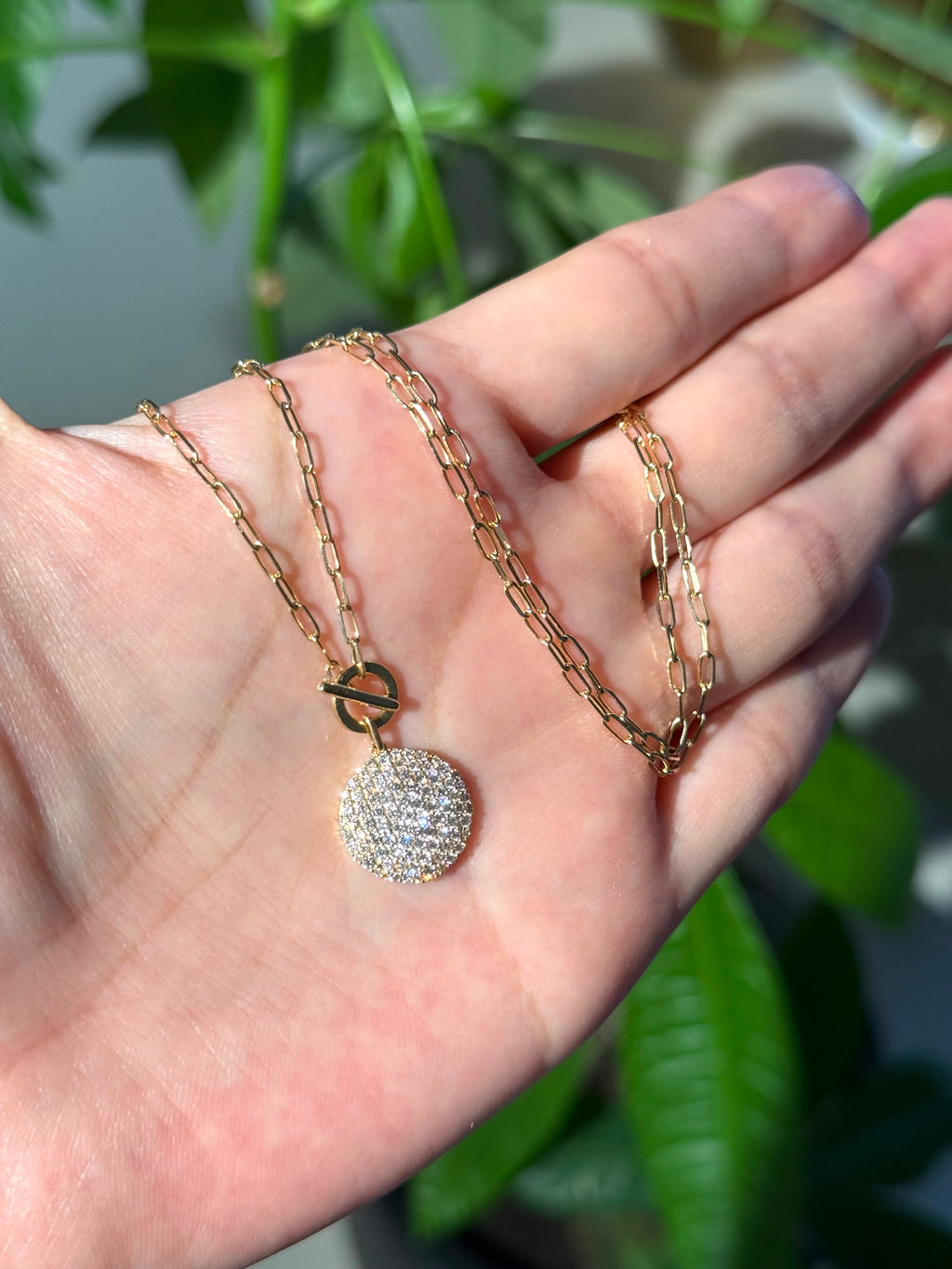 Diamond Circle Toggle Necklace in 18K Yellow Gold – 0.71 CTW Natural Diamonds