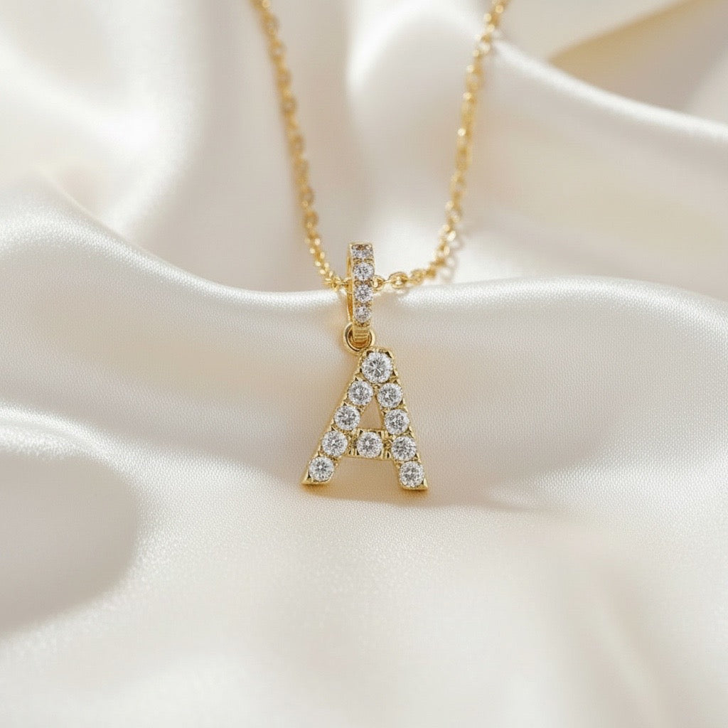 Diamond Initial “A” Necklace in 14K Yellow Gold – 0.11 CTW Natural Diamonds