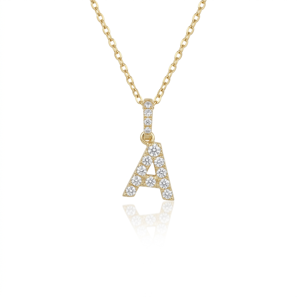 Diamond Initial “A” Necklace in 14K Yellow Gold – 0.11 CTW Natural Diamonds