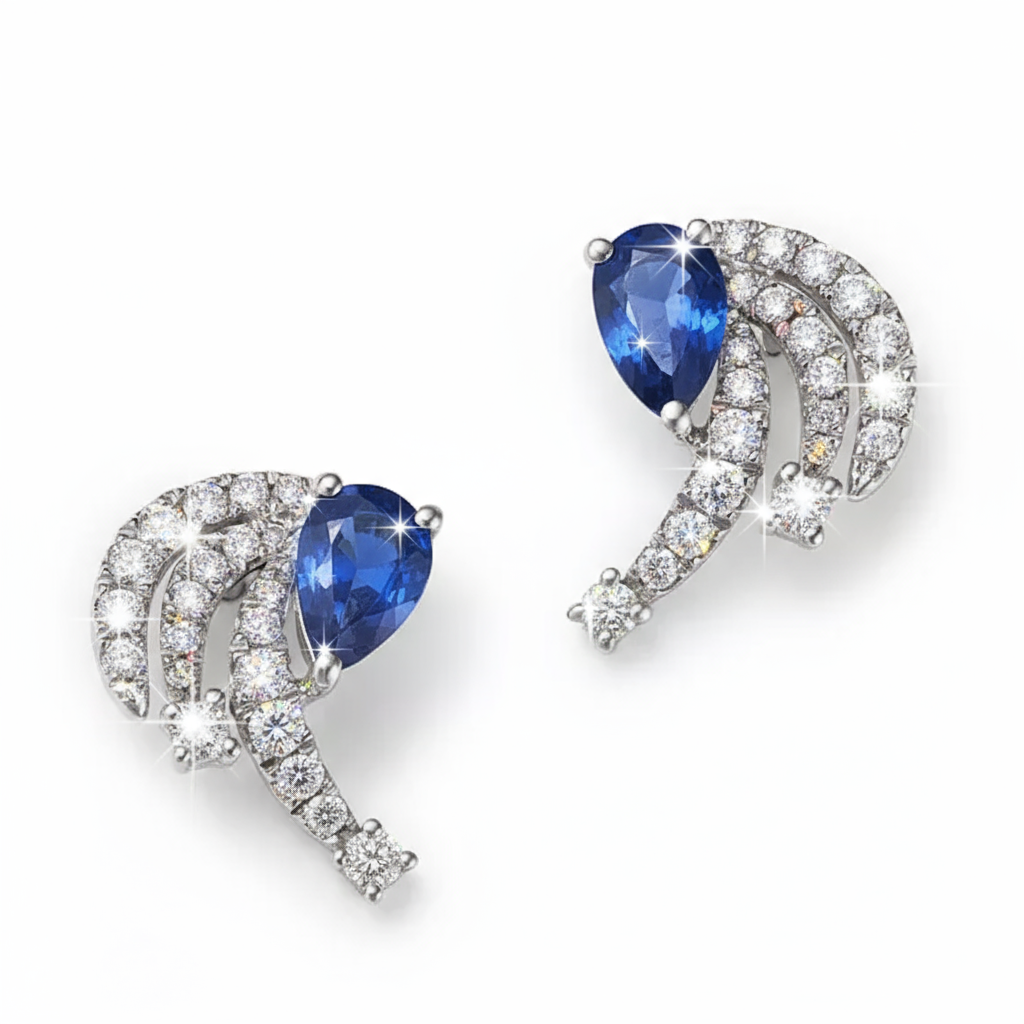 Diamond Sapphire Earrings in 14K White Gold