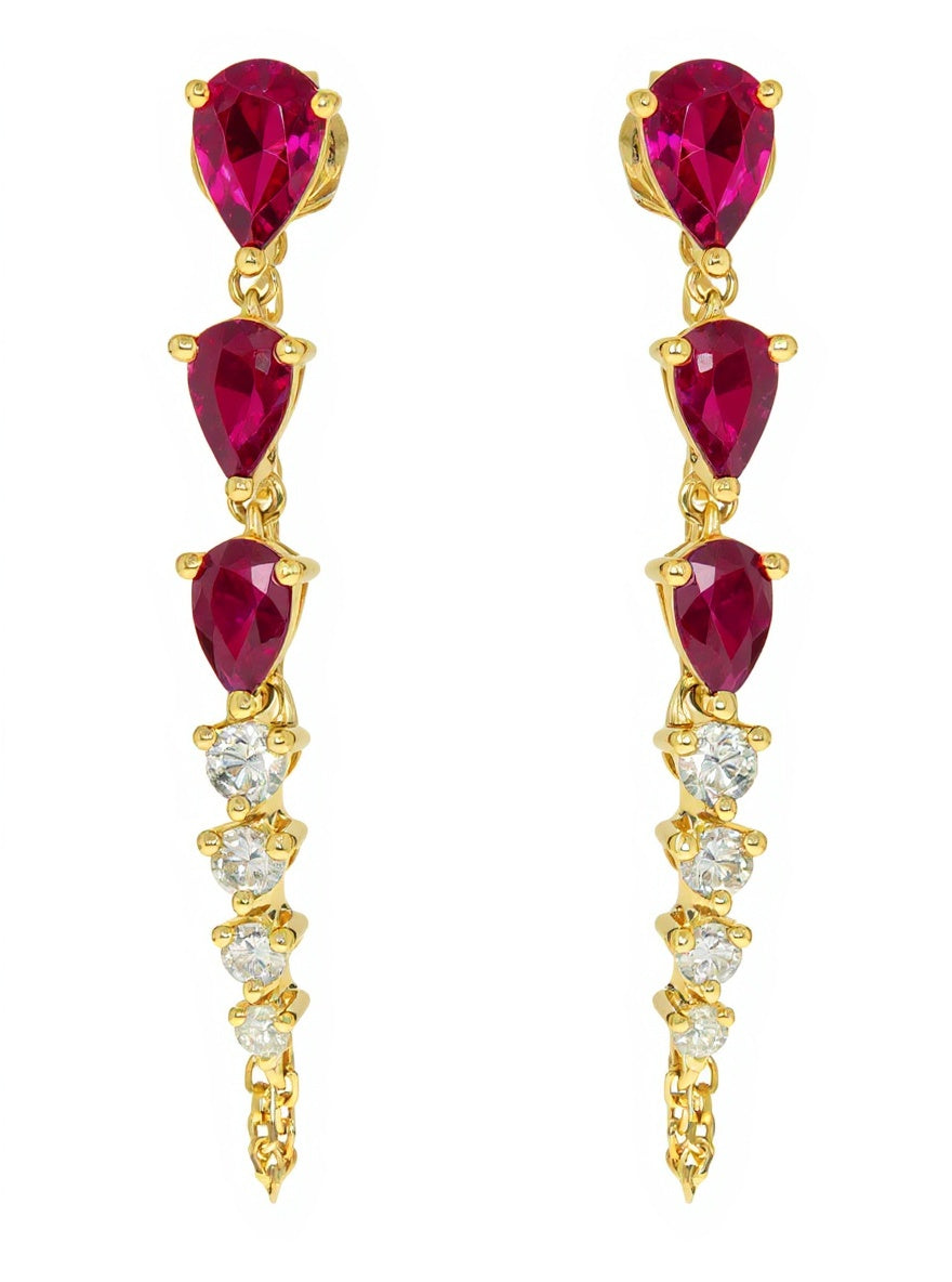 Diamond Ruby Earrings in 14K Yellow Gold