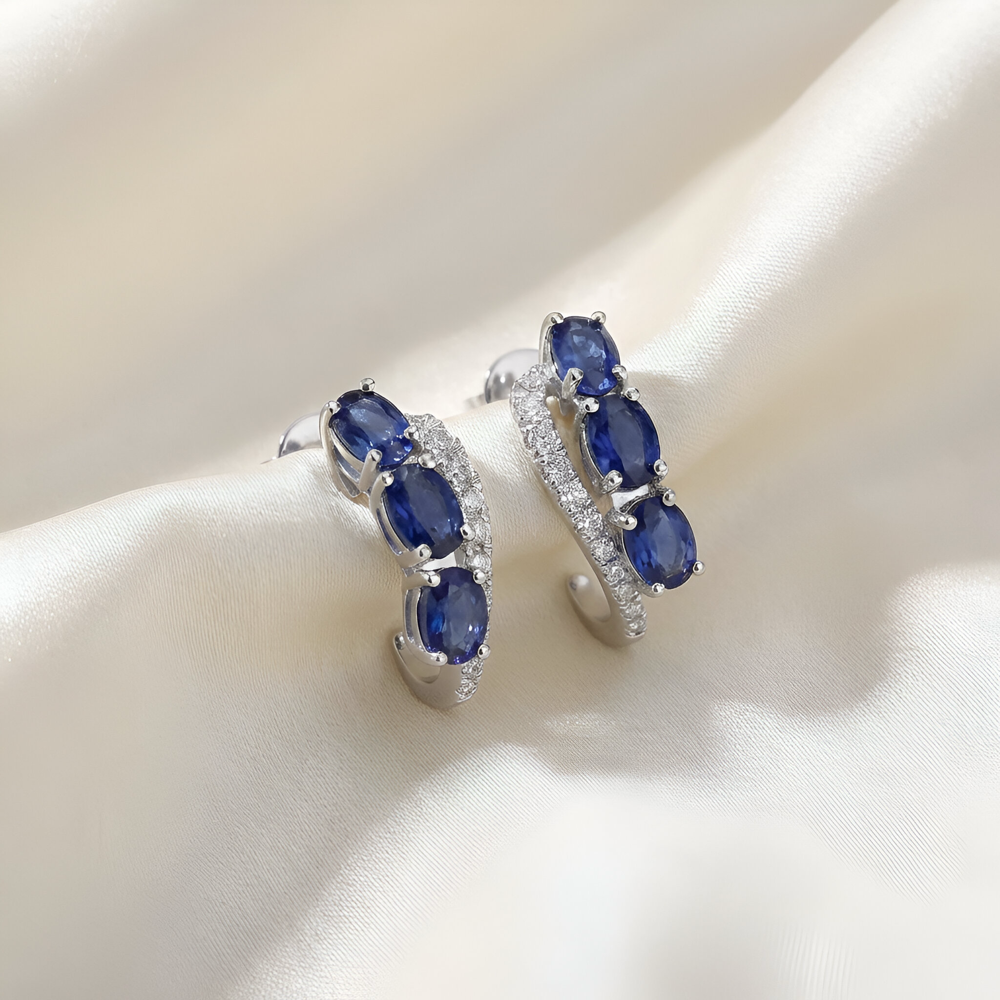 Sapphire Diamond Earrings in 14k White Gold