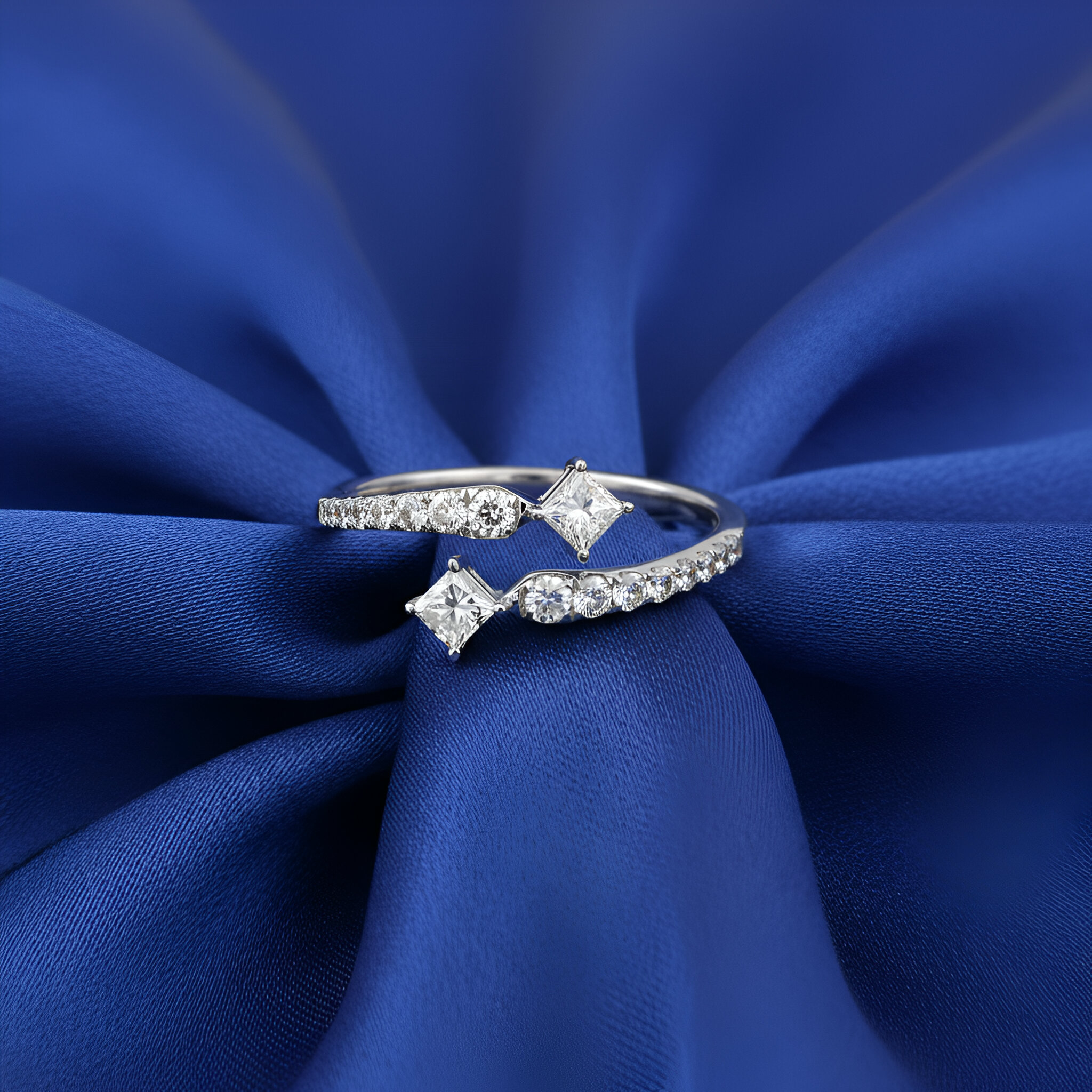 Princess Diamond Bypass Ring in 14k White Gold