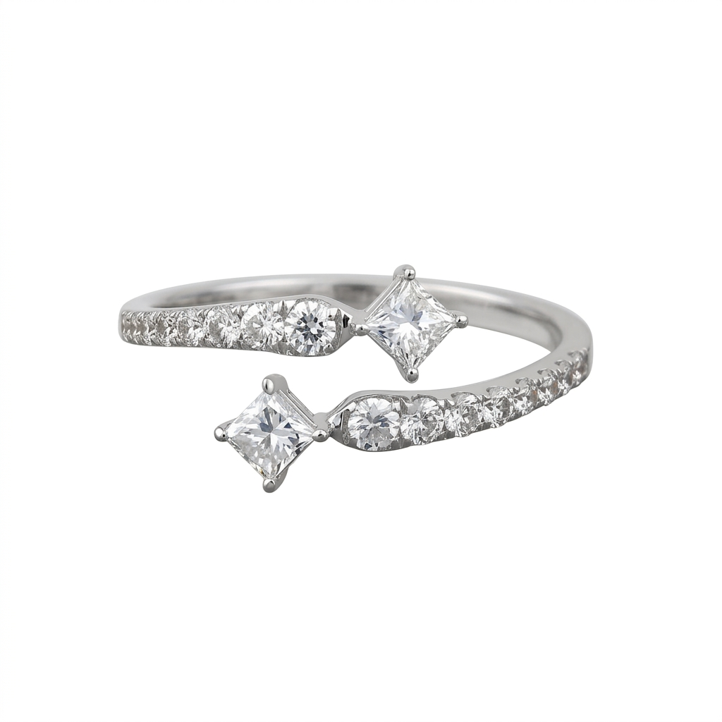 Princess-Cut Diamond Bypass Ring in 18K White Gold – 0.55 CTW