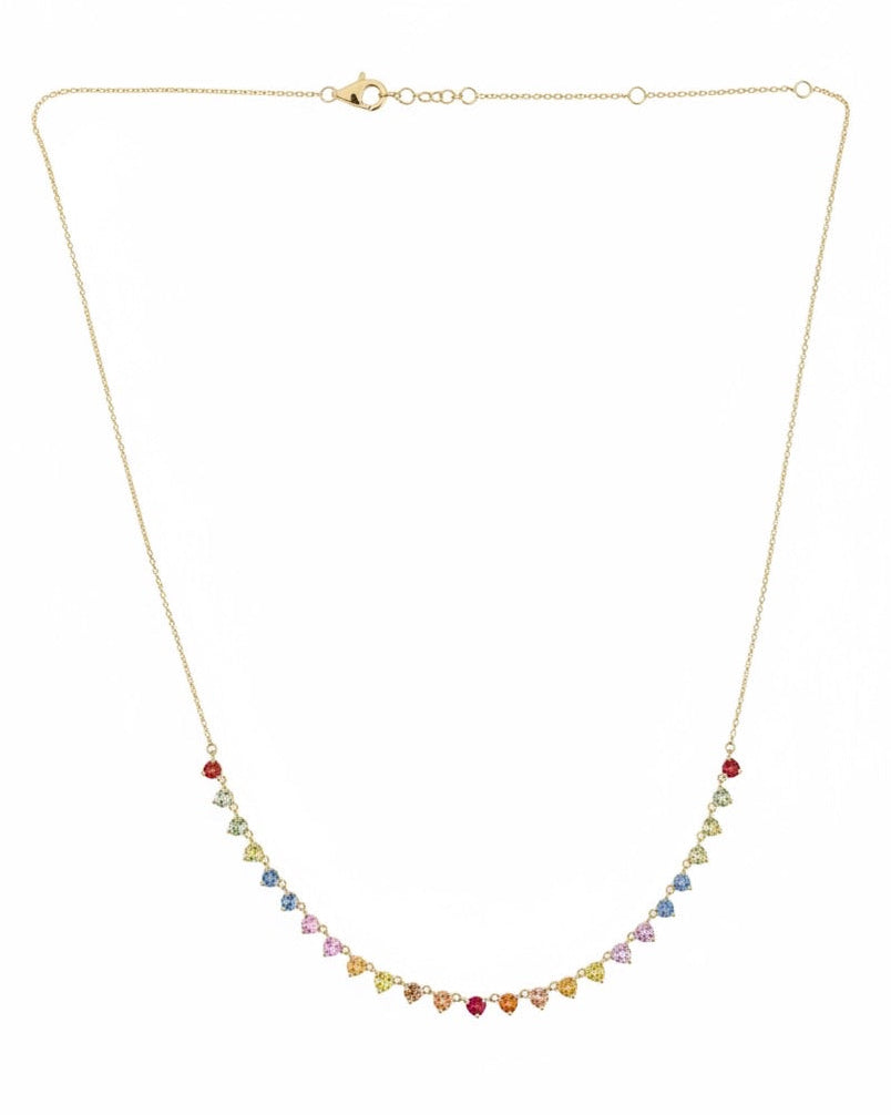 Rainbow Sapphire Station Necklace in 14K Yellow Gold — 3.21 CTW Natural Multi-Color Sapphires