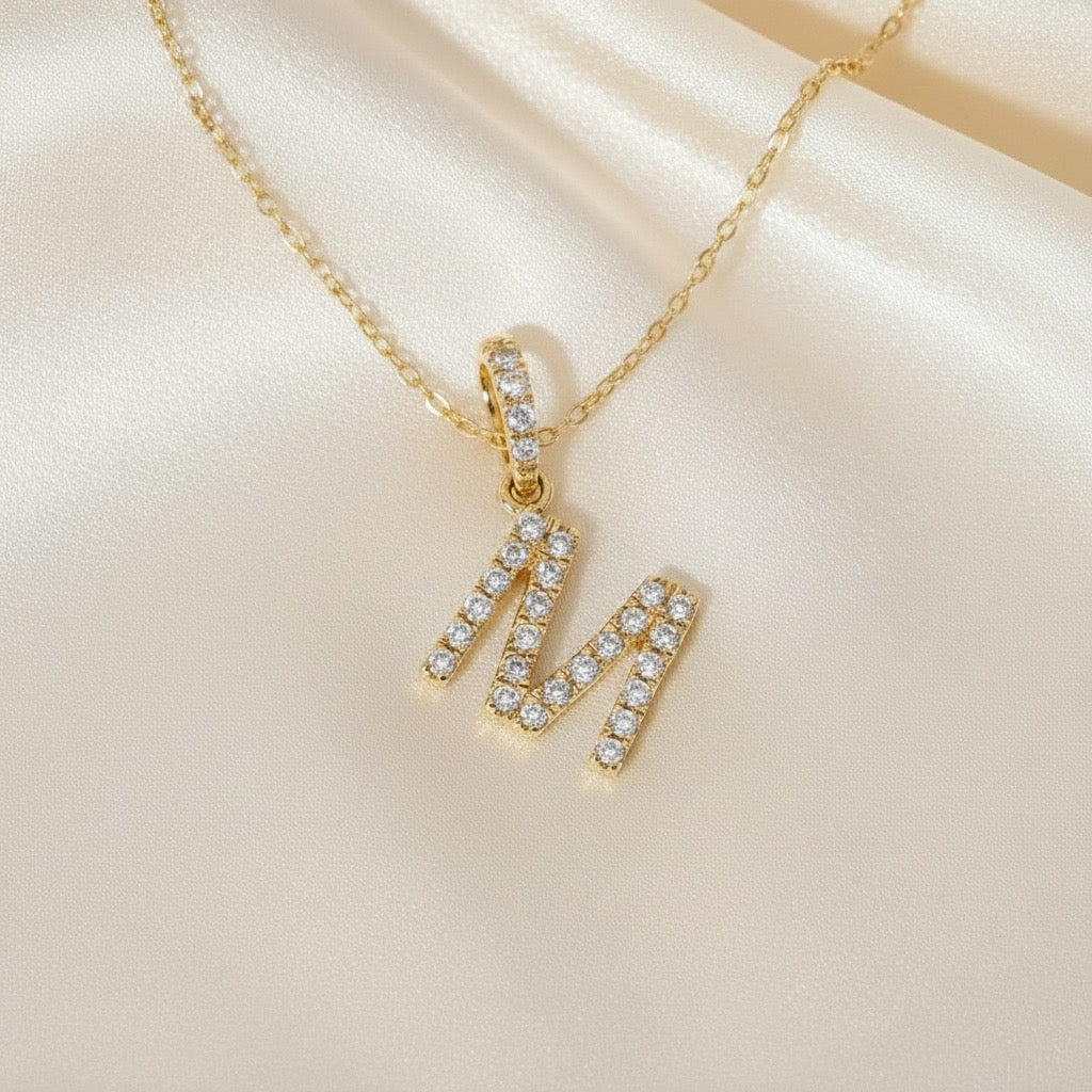 Diamond Initial “M” Necklace in 14K Yellow Gold – 0.10 CTW Natural Diamonds