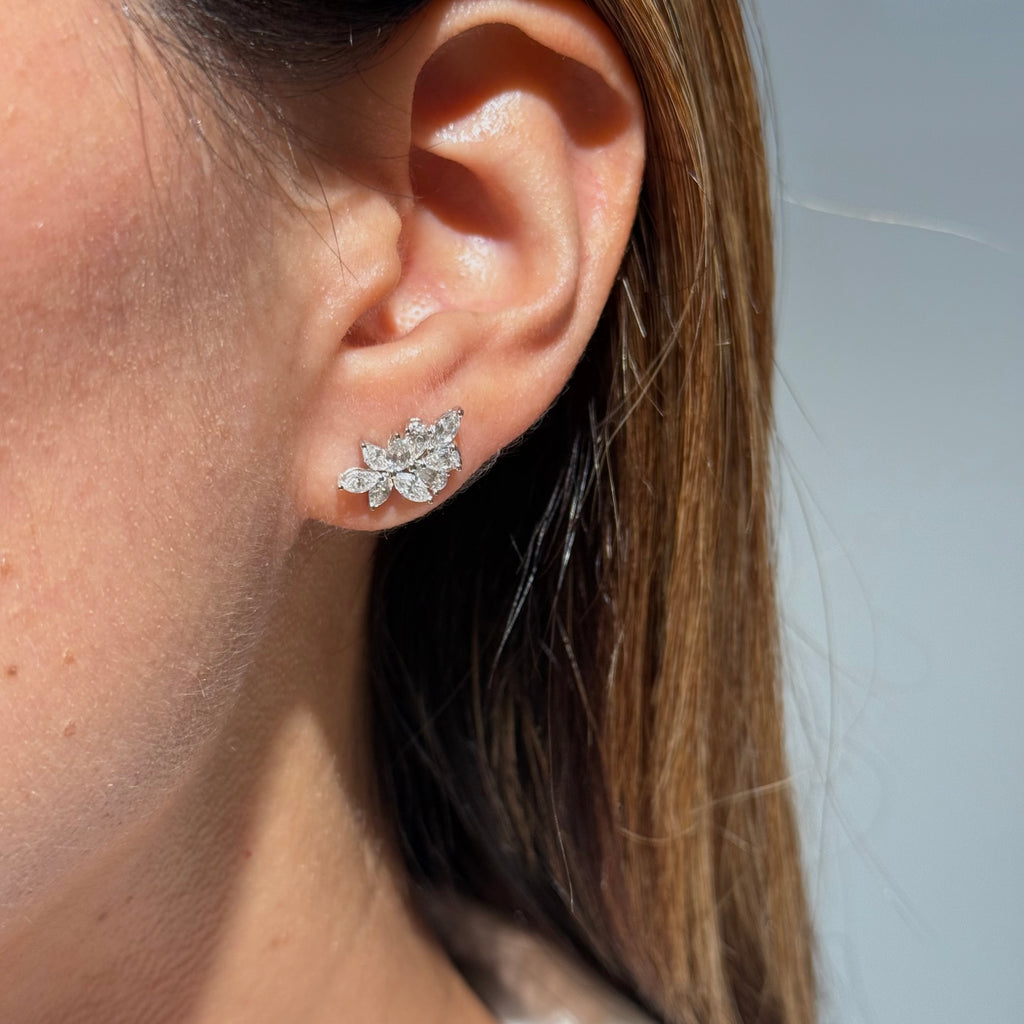 Diamond Cluster Earrings in 18K White Gold