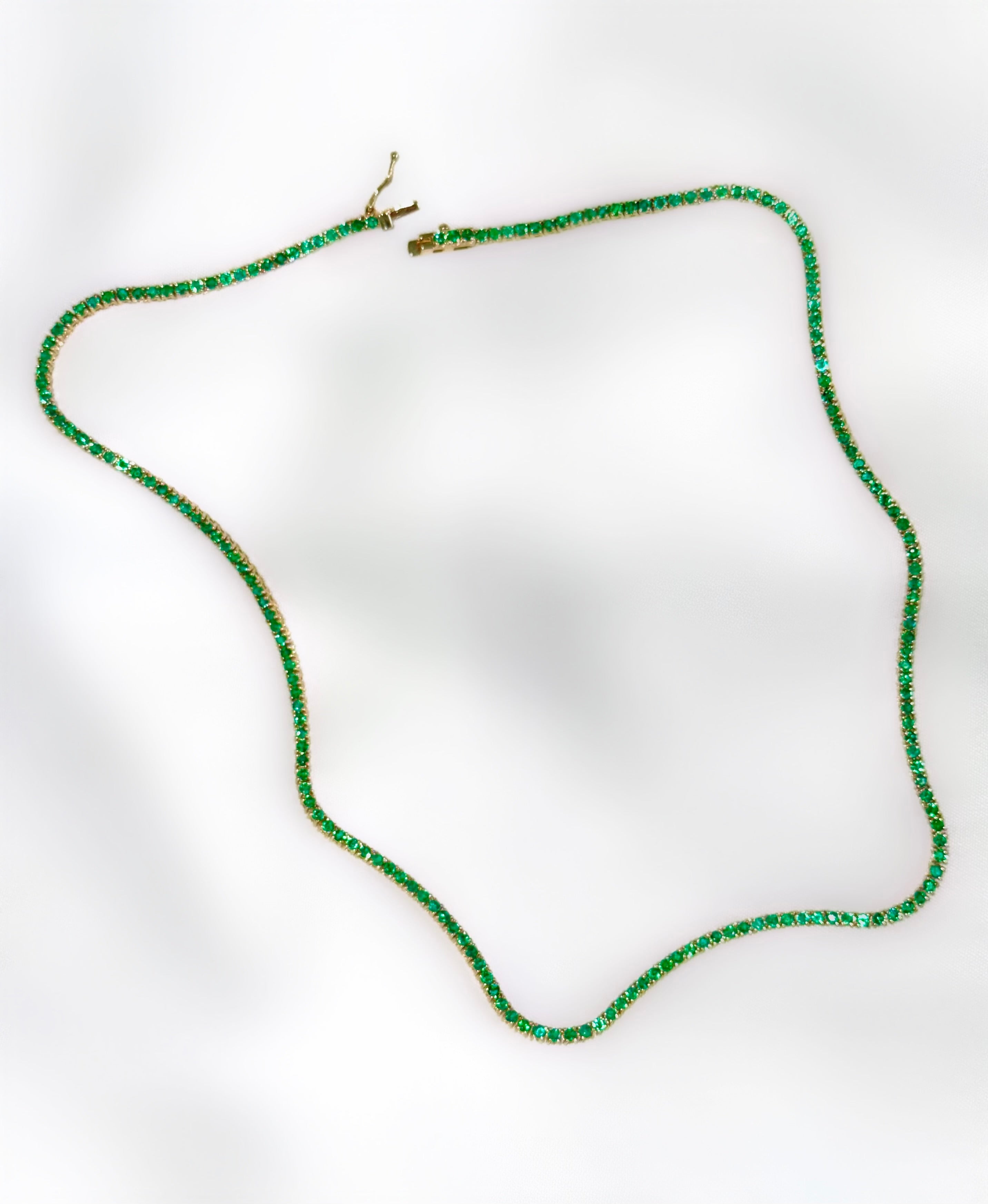 Emerald Tennis Necklace in 14K Yellow Gold – 5.42 CTW Fine Jewelry Statement