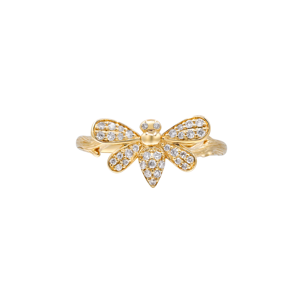 Beetle Bee Diamond Ring in 14K Yellow Gold