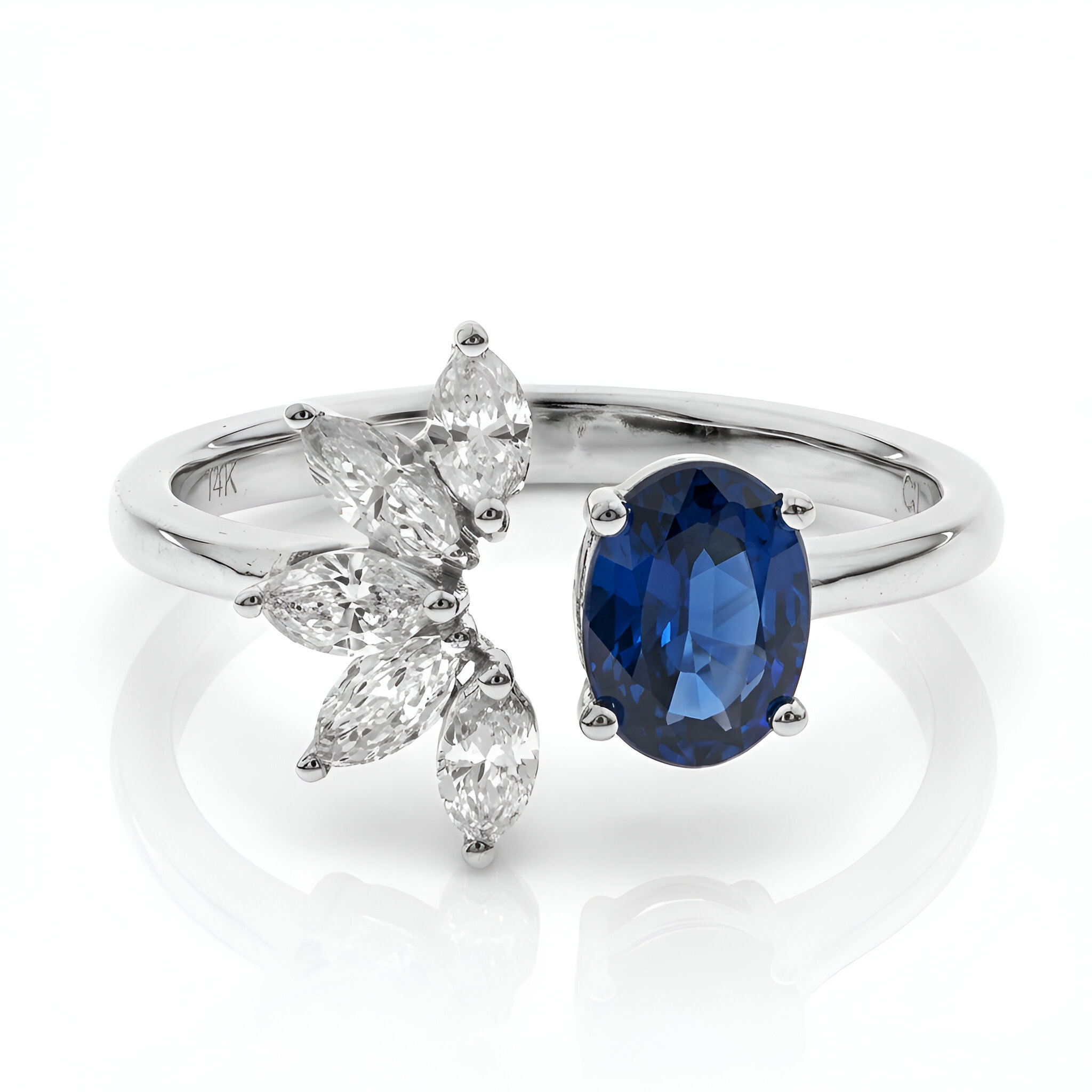 Classy Diamond Sapphire Ring in 18K White Gold