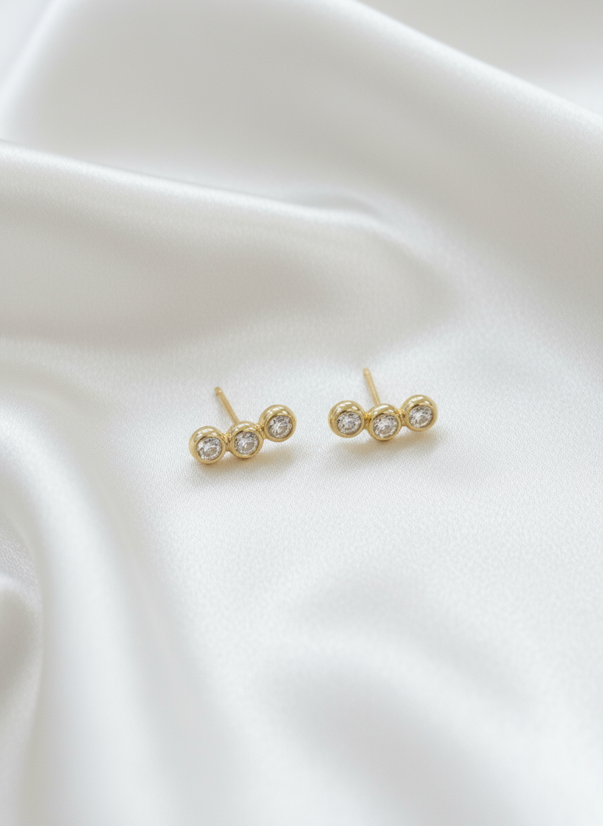Diamond Stud Crawler Earrings in 14k Yellow Gold