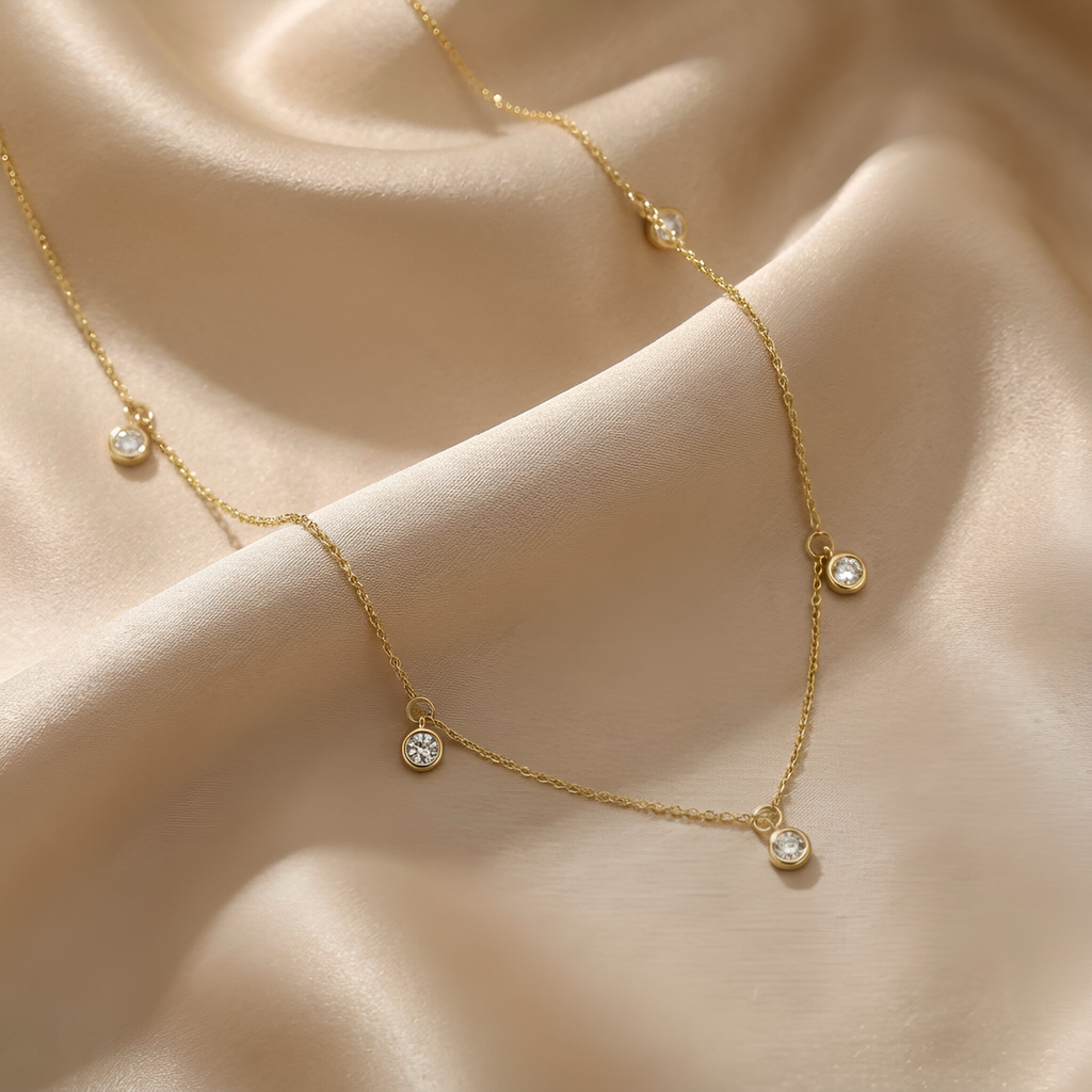 Dangling Diamond Necklace in 14K Yellow Gold