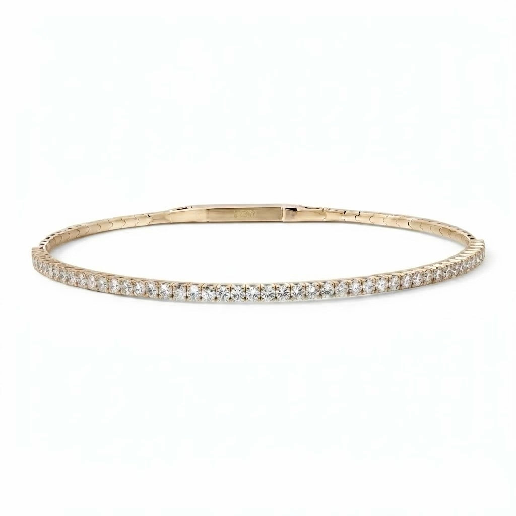 Flexible Diamond Bangle Bracelet in 14K Yellow Gold – .95 CTW Natural Diamonds