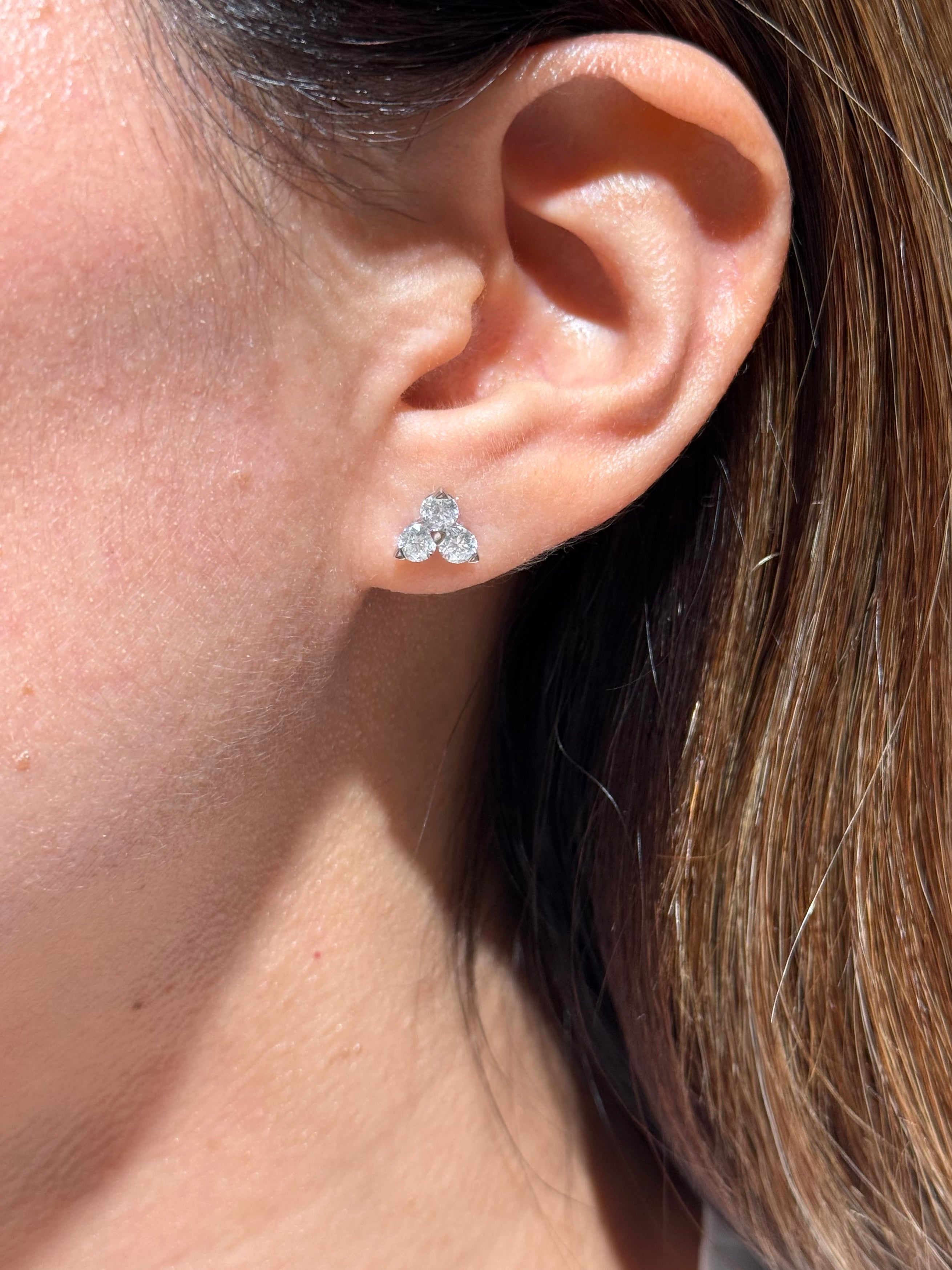 Trio Diamond Stud Earrings in 14K White Gold – 1.19 CTW Statement Jewelry