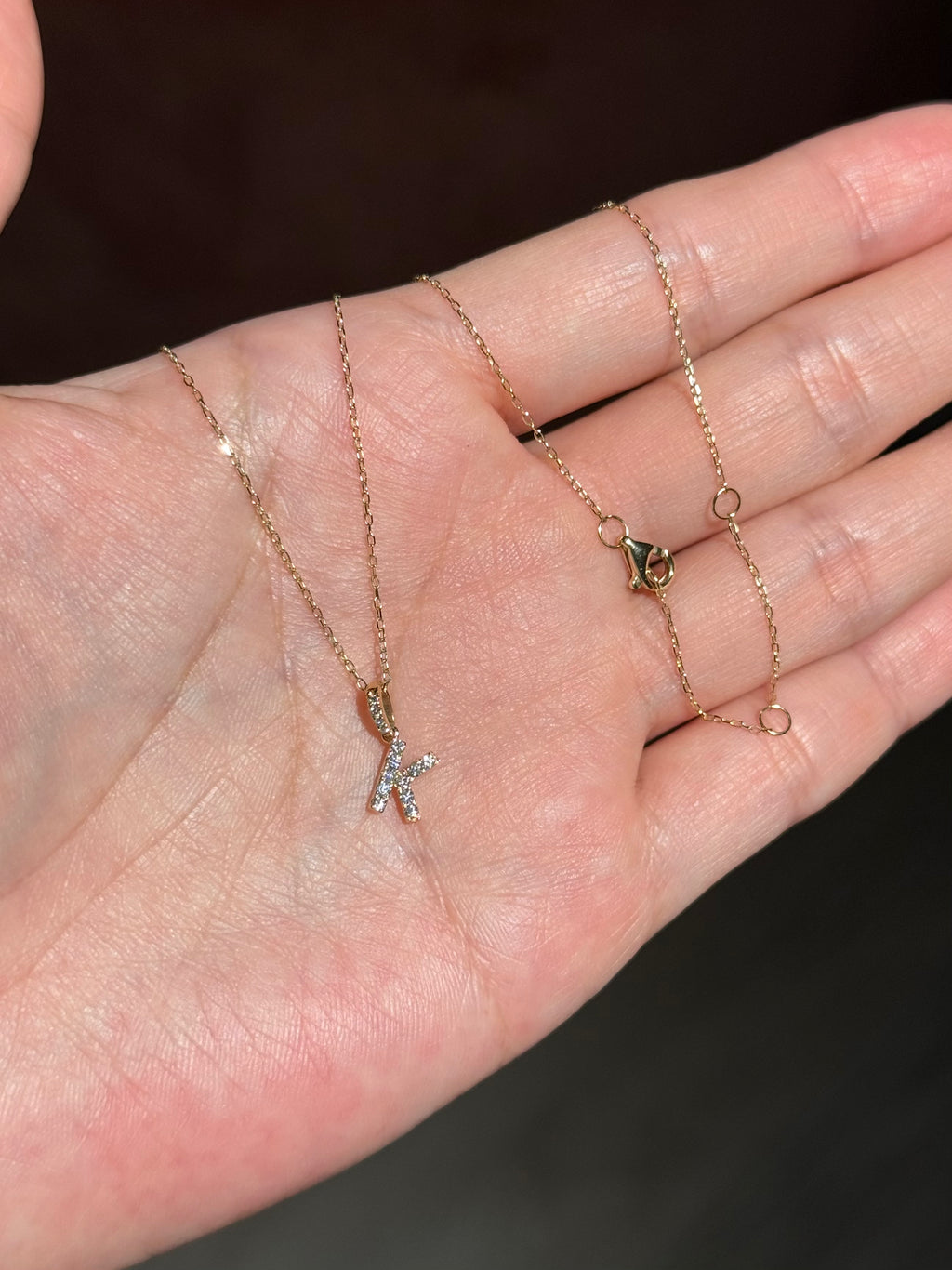 Diamond Initial “K” Necklace in 14K Yellow Gold – 0.14 CTW Natural Diamonds