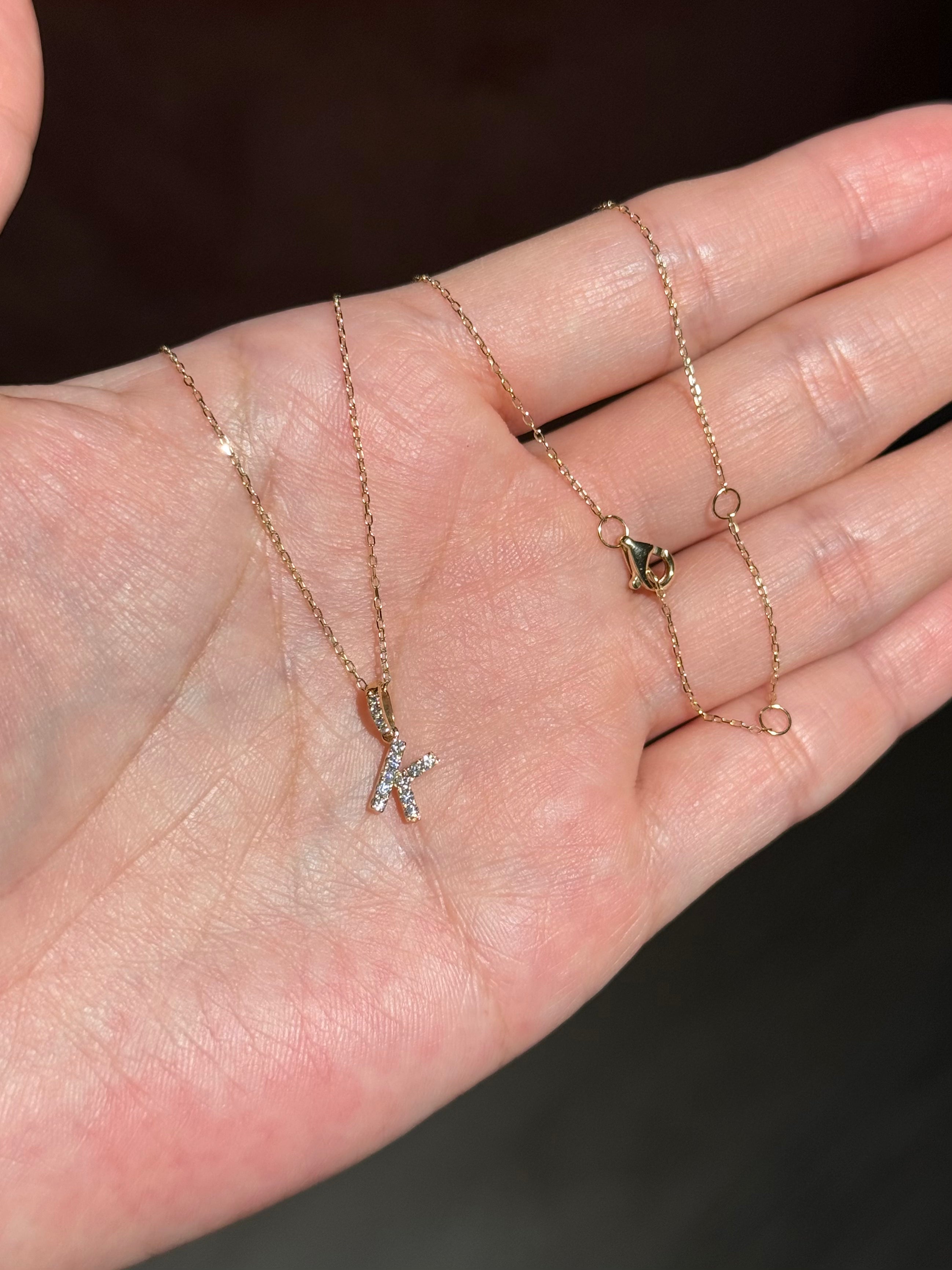 Diamond Initial “K” Necklace in 14K Yellow Gold – 0.14 CTW Natural Diamonds