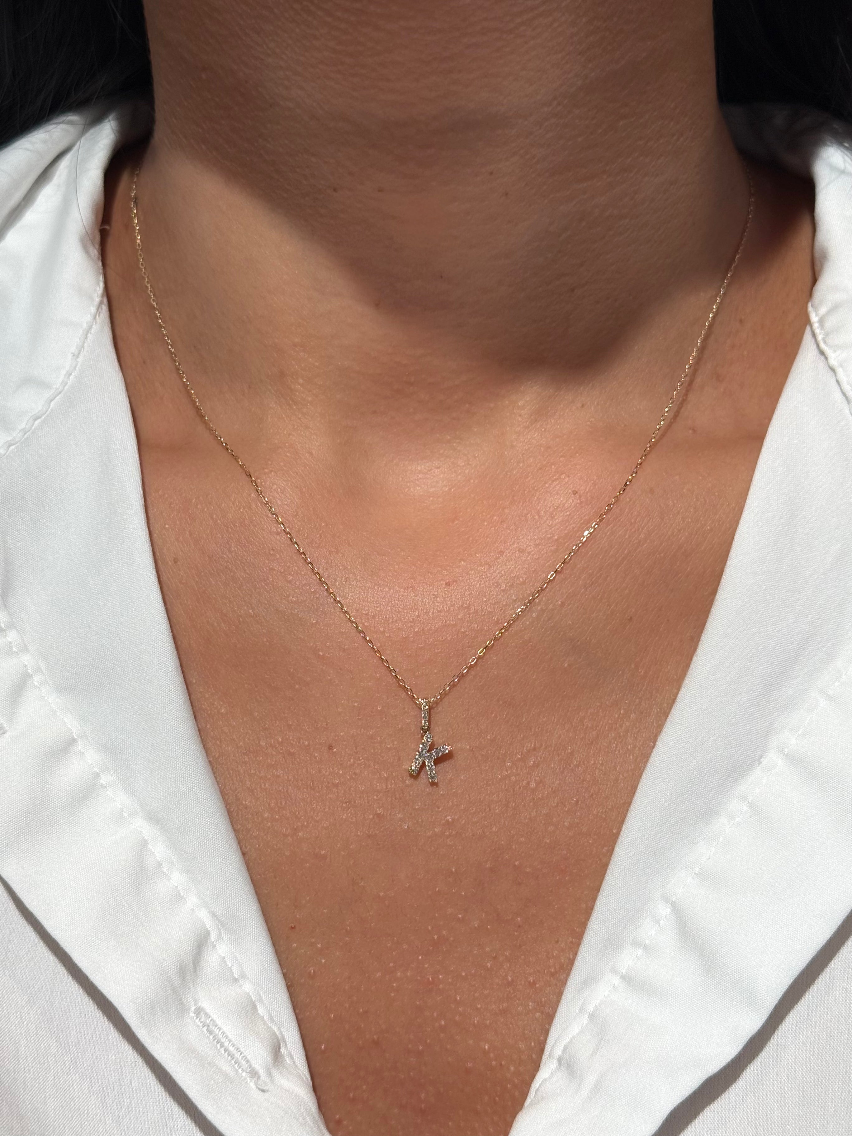 Diamond Initial “K” Necklace in 14K Yellow Gold – 0.14 CTW Natural Diamonds