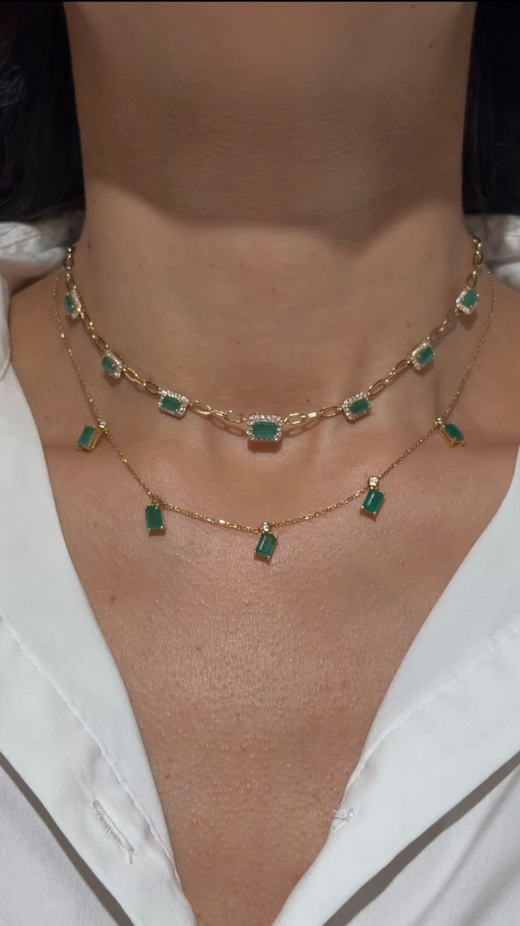 Emerald & Diamond Choker Necklace in 14K Yellow Gold – Adjustable Fine Jewelry