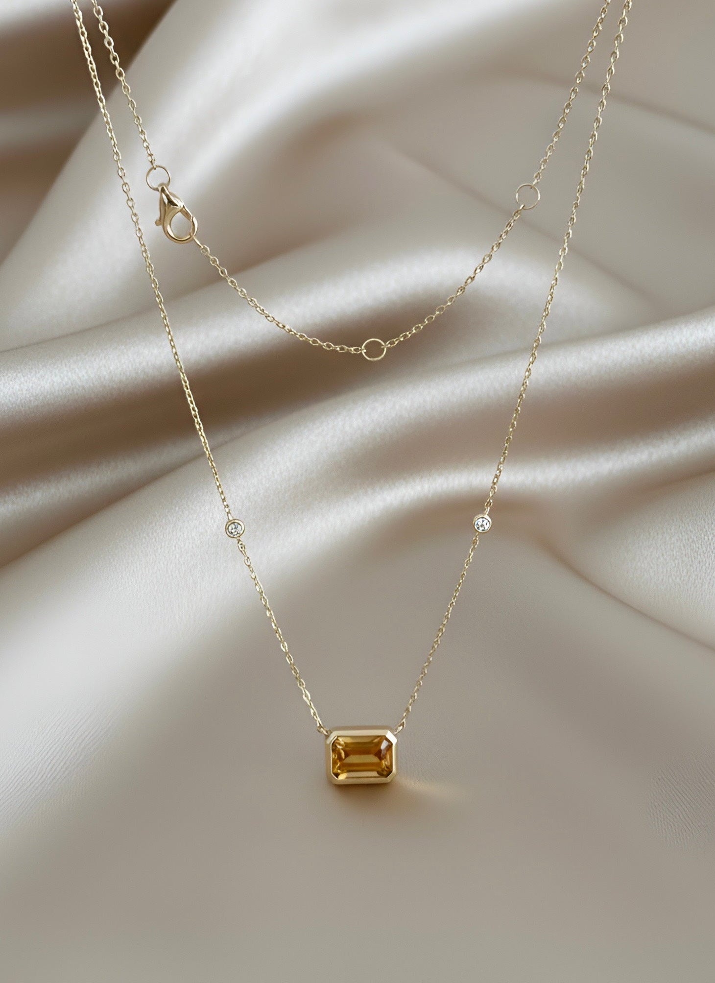 Emerald-Cut Citrine & Diamond Pendant Necklace in 14K Yellow Gold – 1.53 CT Citrine