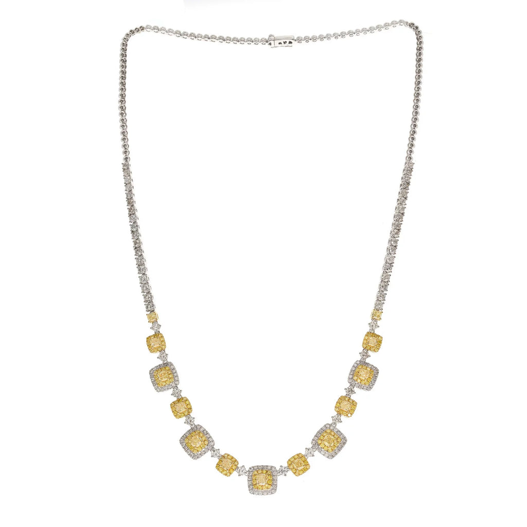 Yellow and White Diamond Cocktail Necklace in 14K Two Tone Gold