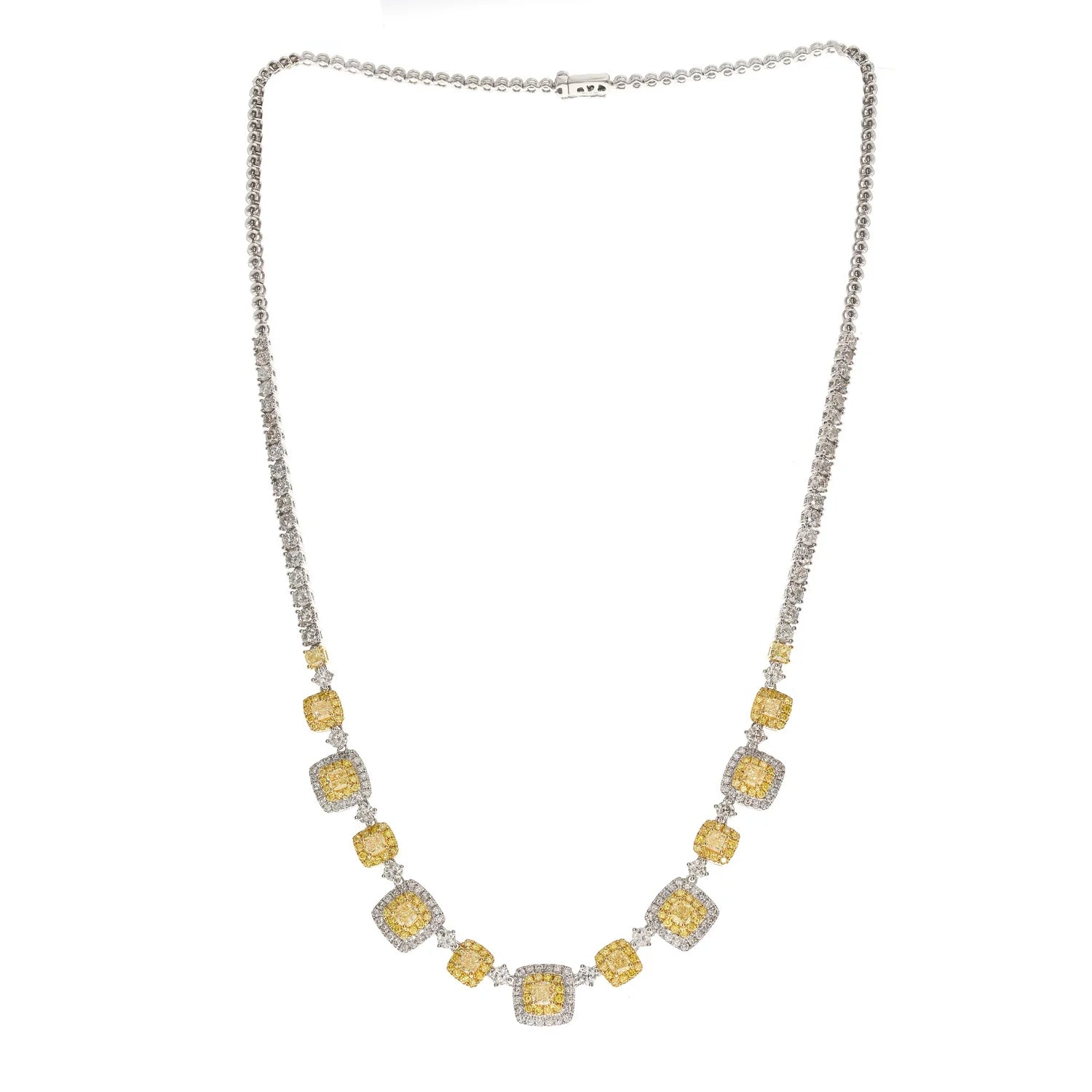 Yellow and White Diamond Cocktail Necklace in 14K Two Tone Gold