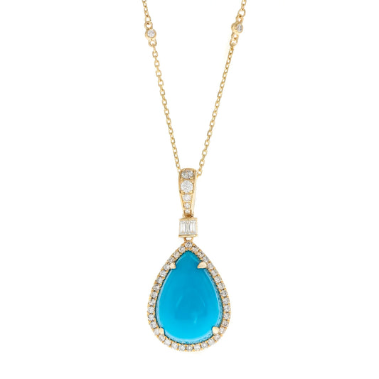 Turquoise Diamond Pendant Necklace 14k Yellow Gold