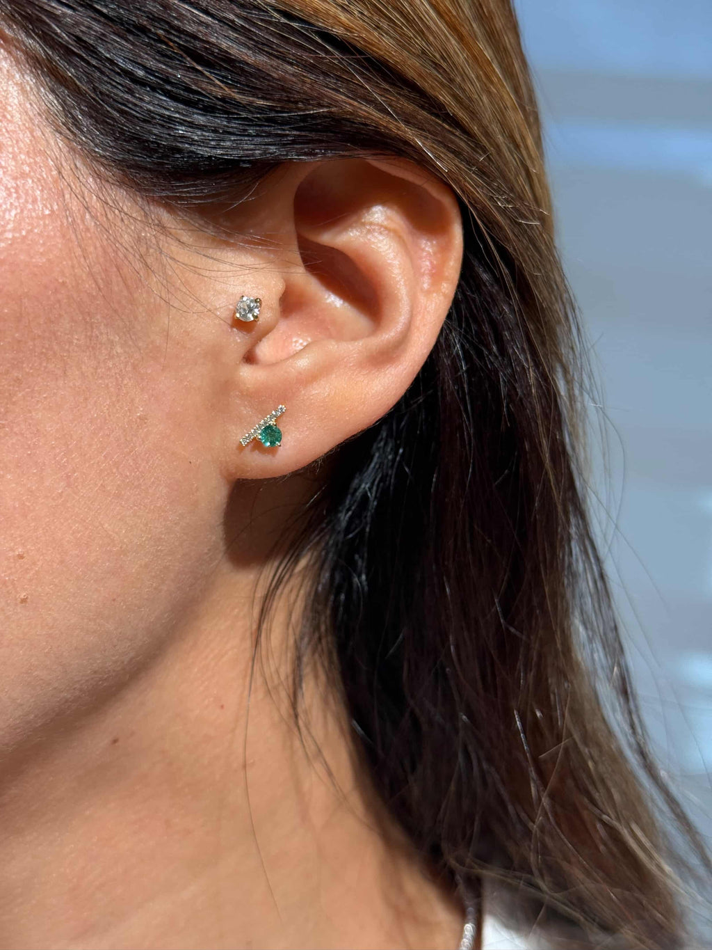 Diamond Emerald Studs in 14K Yellow Gold