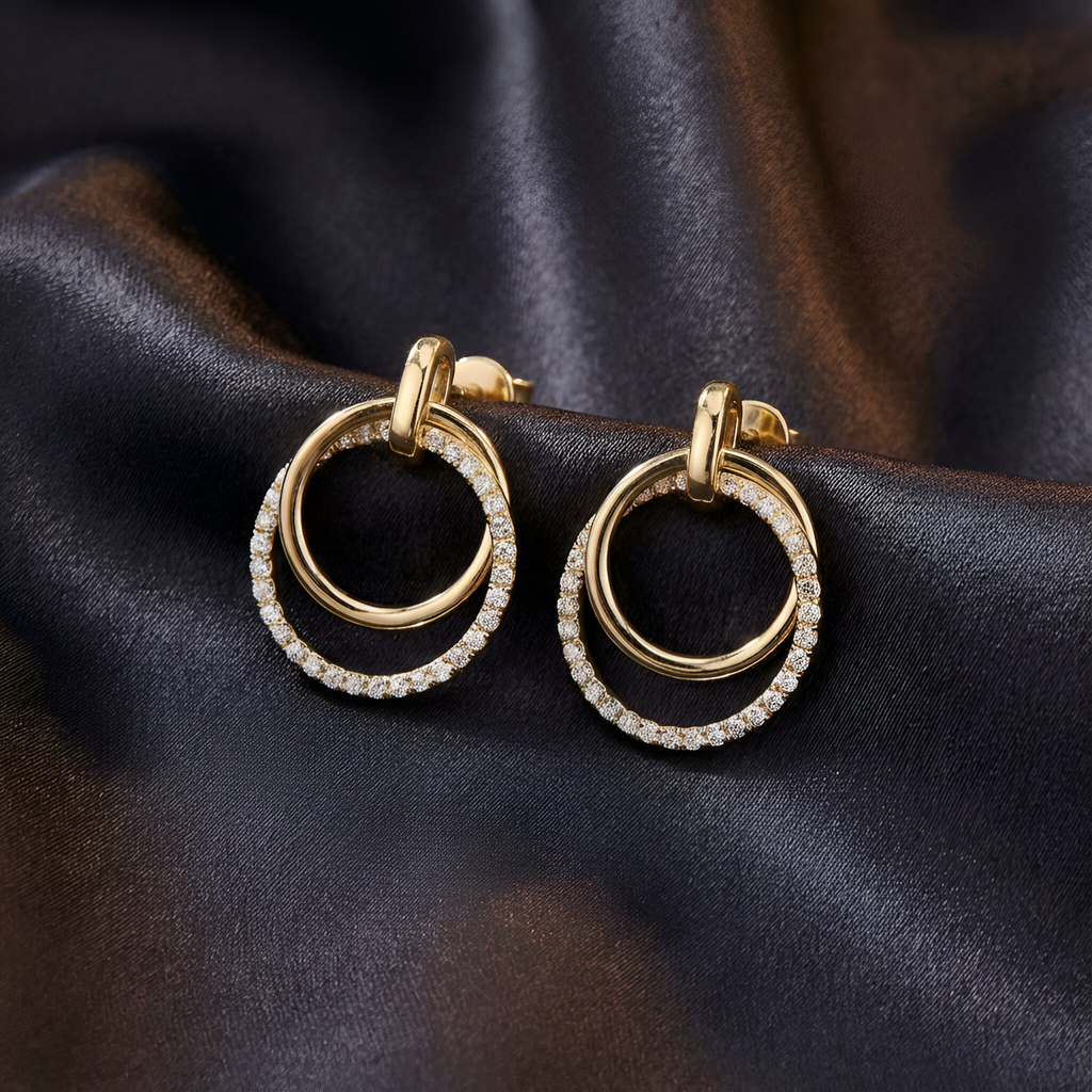 Double Diamond Hoops in 14K Yellow Gold