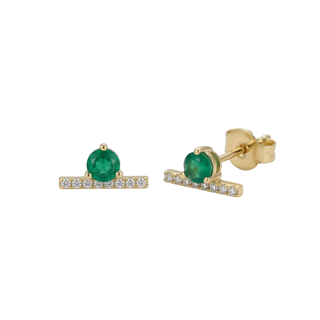 Emerald & Diamond Stud Earrings in 14K Yellow Gold – Everyday Fine Jewelry