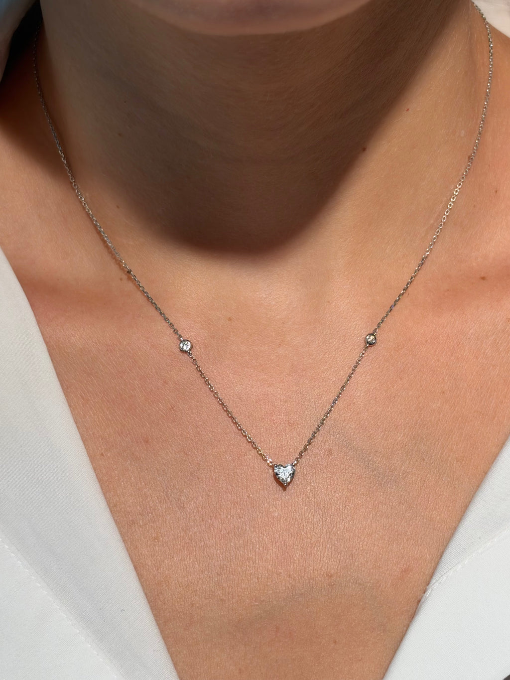 Heart Shape Diamond Necklace on 18K White Gold