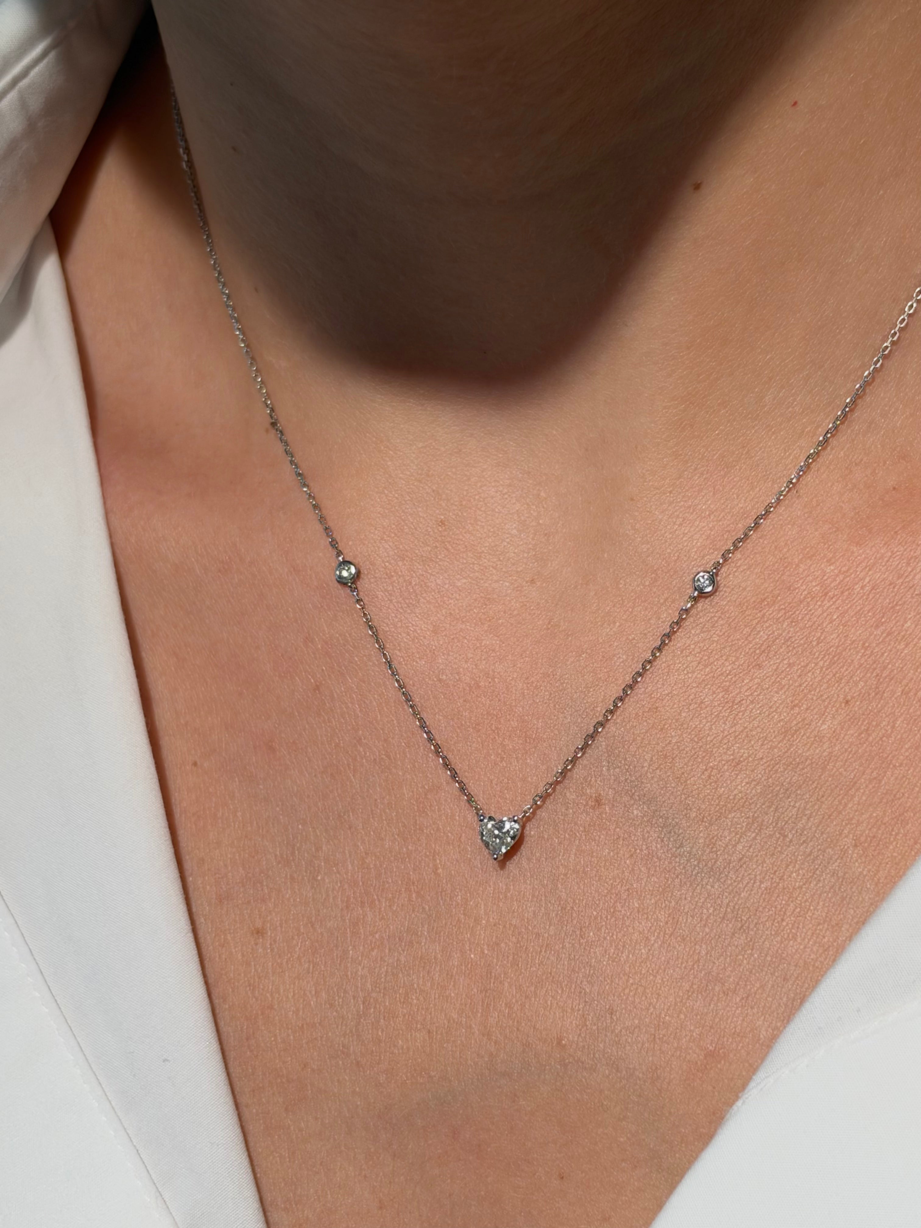 Heart Shape Diamond Necklace on 18K White Gold