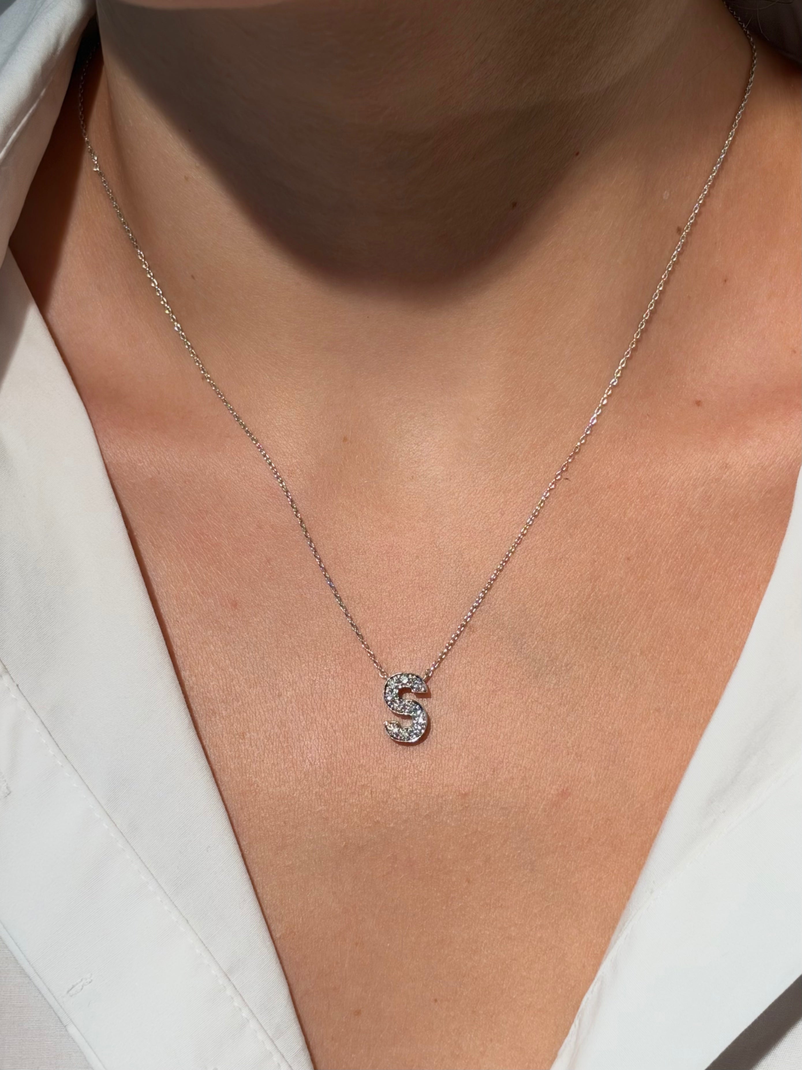 Diamond Initial in 18K White Gold