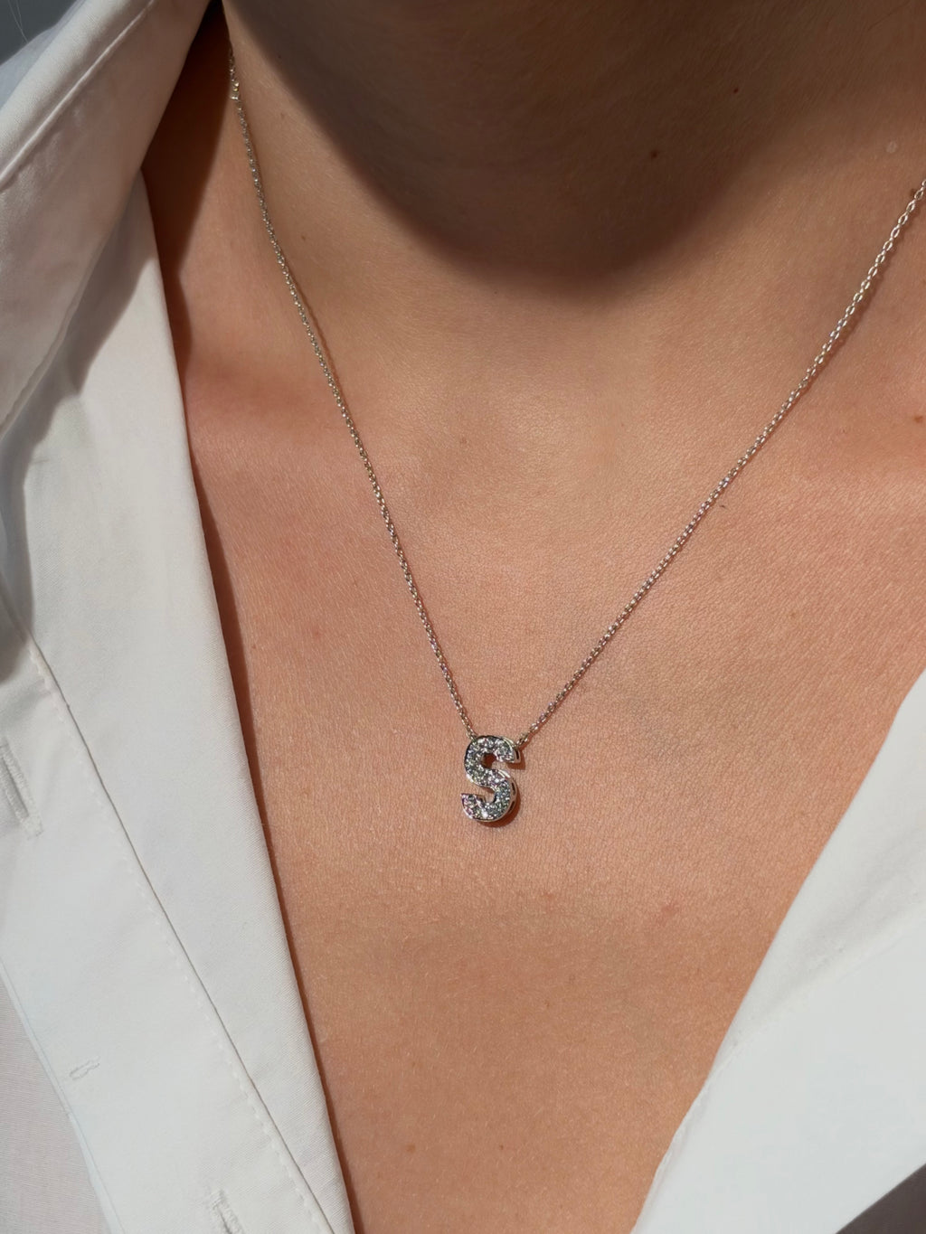 Diamond Initial in 18K White Gold