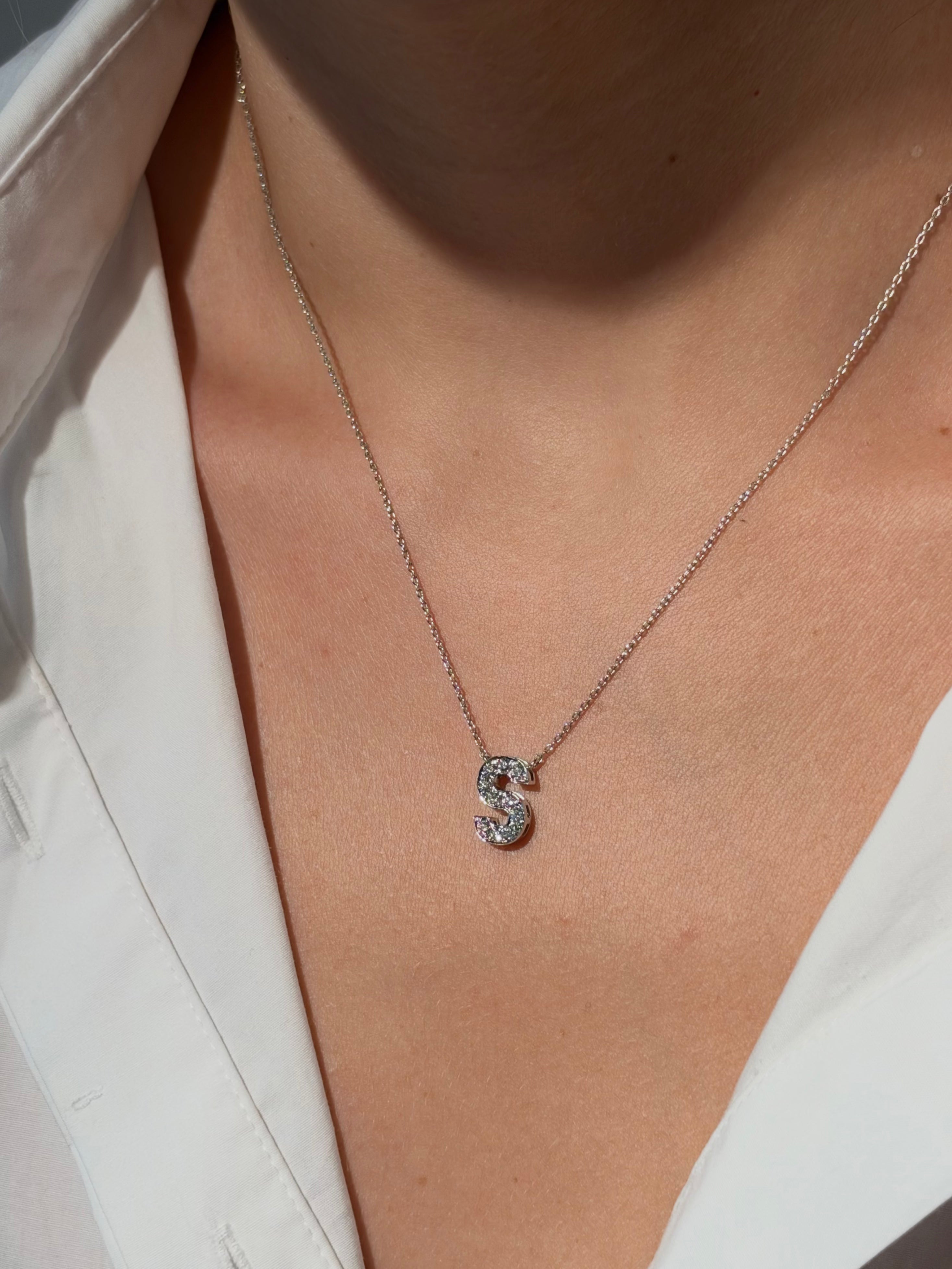 Diamond Initial in 18K White Gold