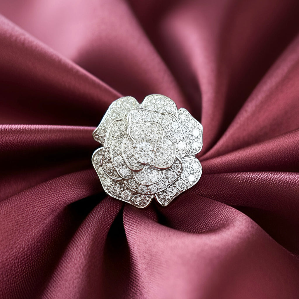 Diamond Rose Ring in 14K White Gold – 2.83 CTW Statement Floral Design