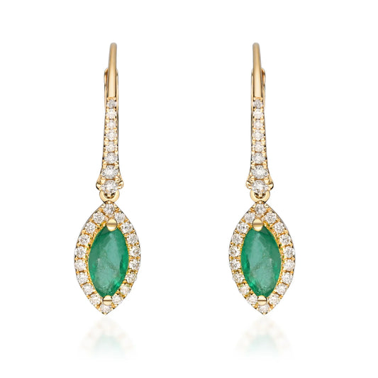 Evil Eye Emerald Diamond Earrings 14k Yellow Gold