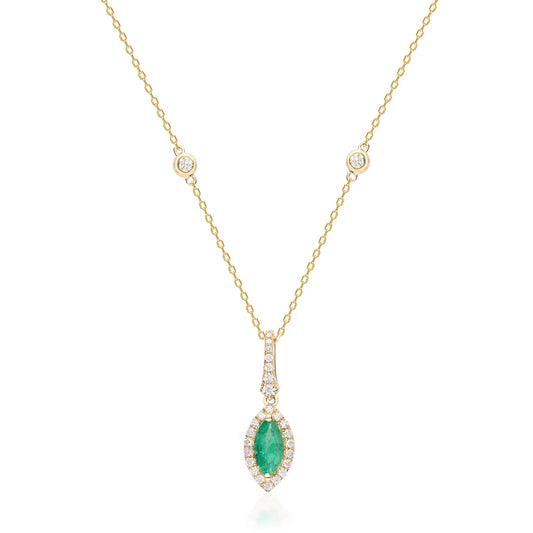 Evil Eye Emerald Diamond Necklace 14k Yellow Gold