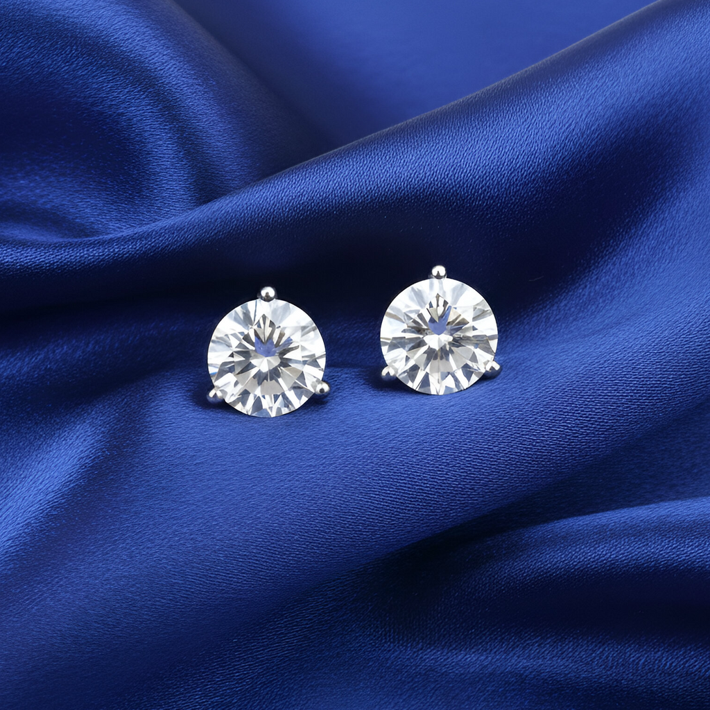Martini Diamond 3.0Ctw Stud Earrings 14K White Gold