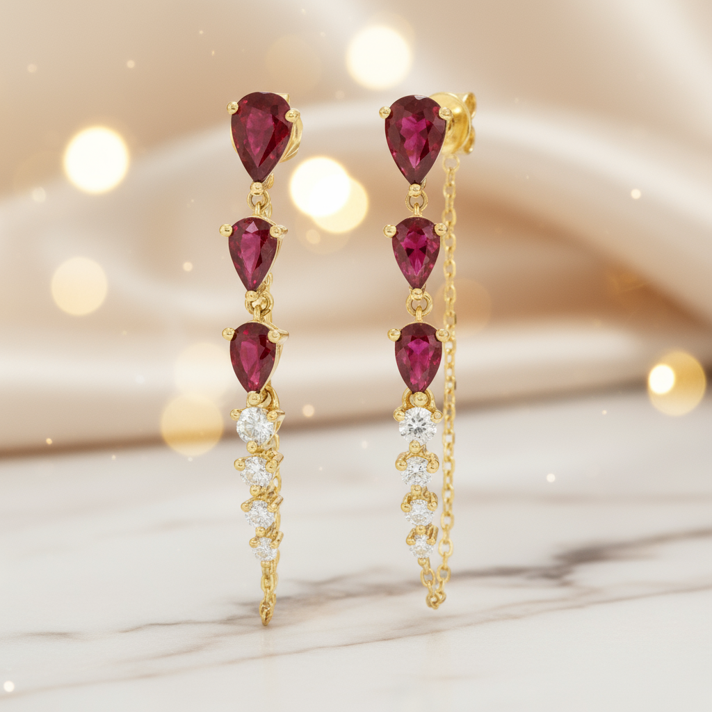 Diamond Ruby Earrings in 14K Yellow Gold