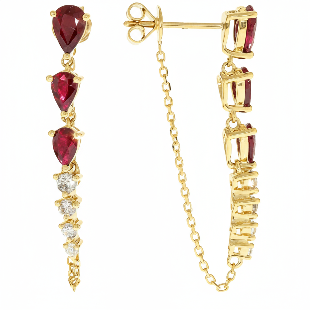 Diamond Ruby Earrings in 14K Yellow Gold