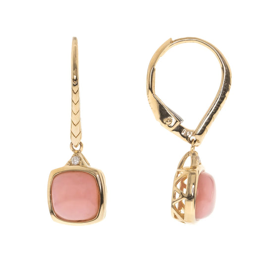 Pink Opal Diamonds Earrings 14k Yellow Gold