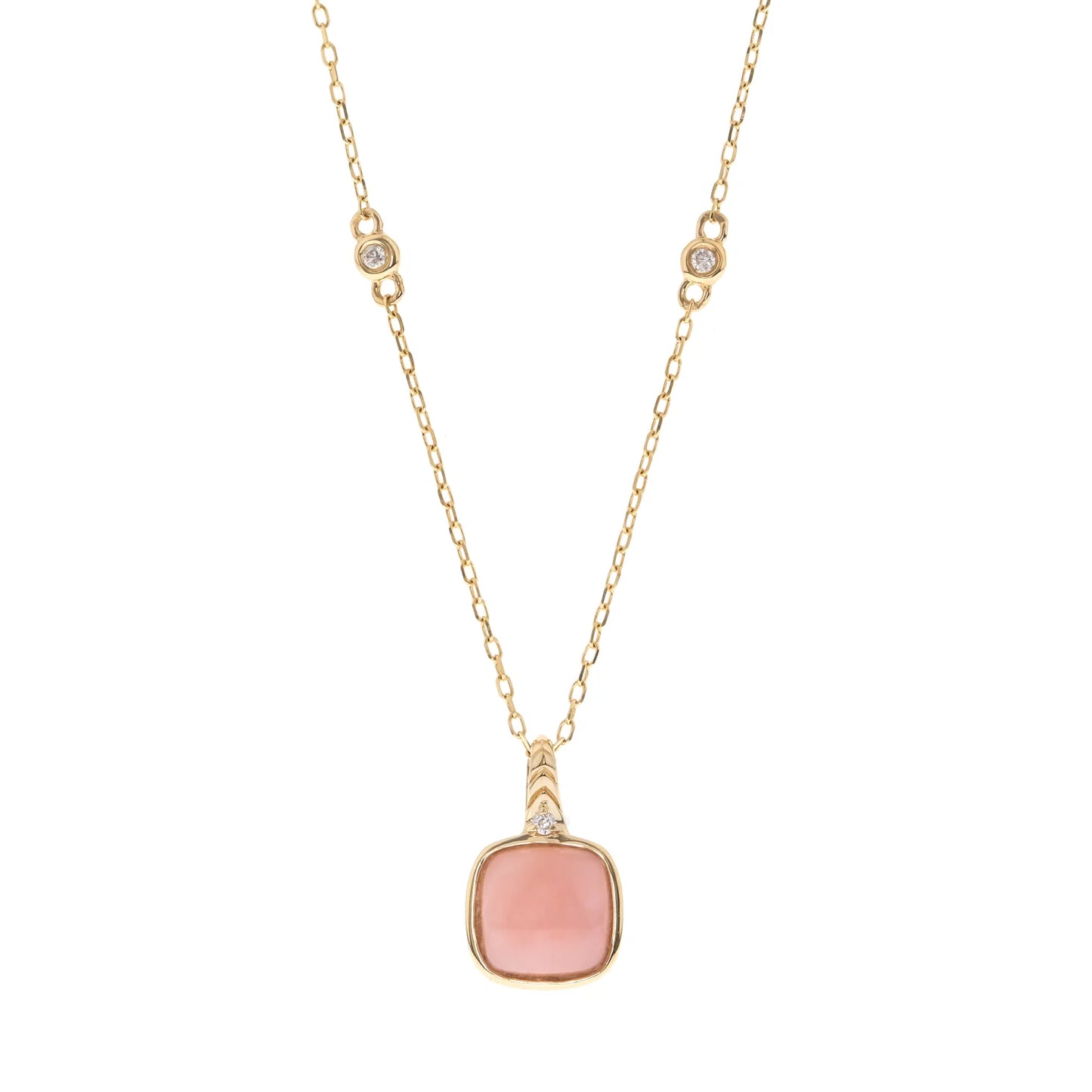 Pink Opal Diamond Necklace 14k Yellow Gold