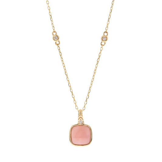 Pink Opal Diamond Necklace 14k Yellow Gold