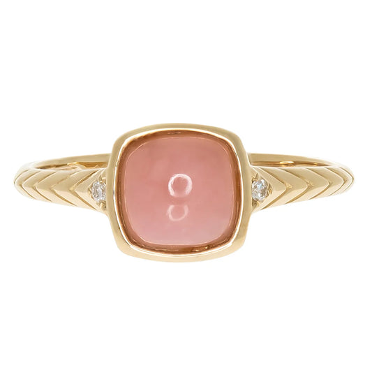 Pink Opal Diamond Ring 14k Yellow Gold