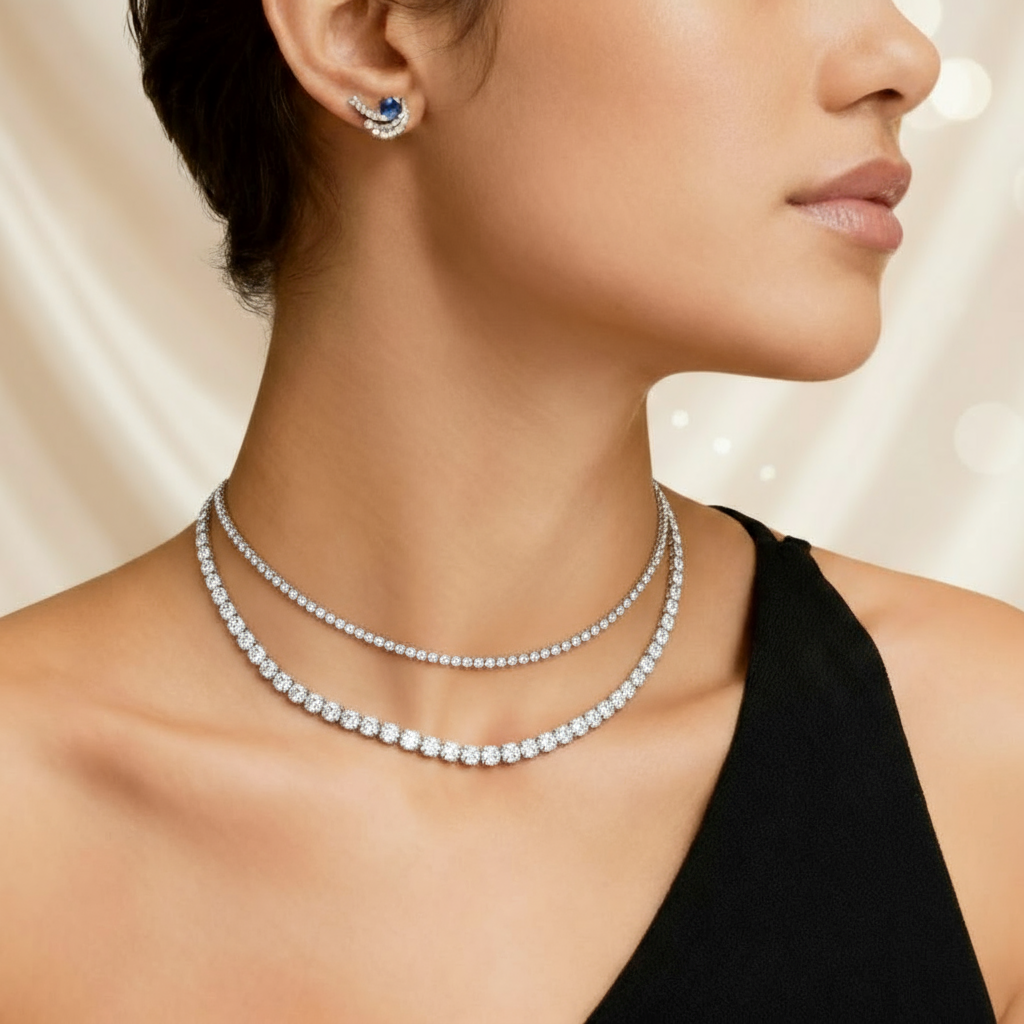 Diamond Sapphire Earrings in 14K White Gold