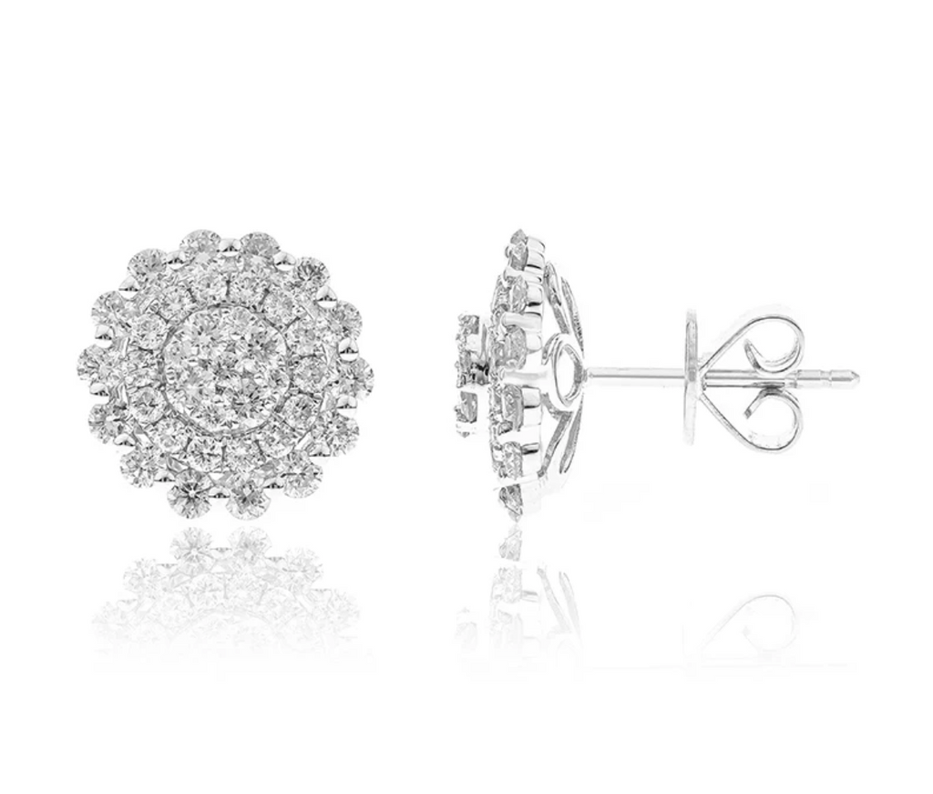 Floral Diamond Stud Earrings in 14k White Gold