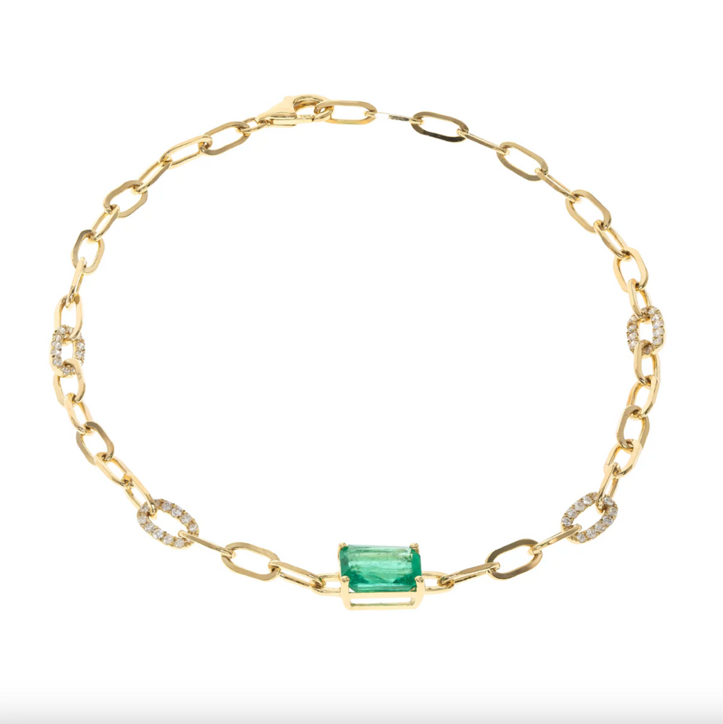Emerald Diamond Chain Bracelet in 14k Yellow Gold